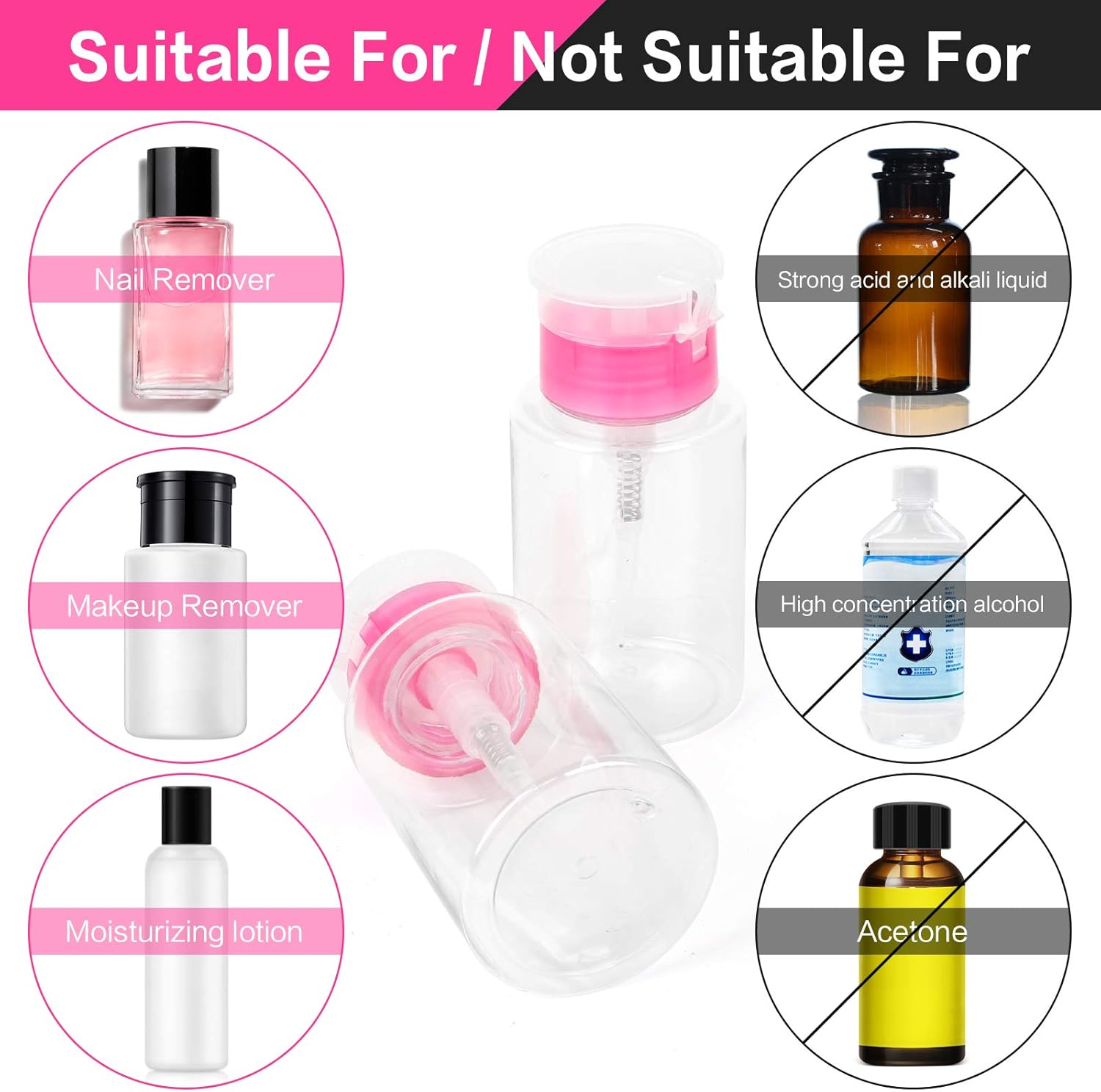 6 PCS Nail Polish Remover Pump Bottle Dispenser 180ML Push down Acetone Dispenser Pump Leak-Proof Empty Pump Dispenser Bottles for Nail Polish Makeup Remover image number 2