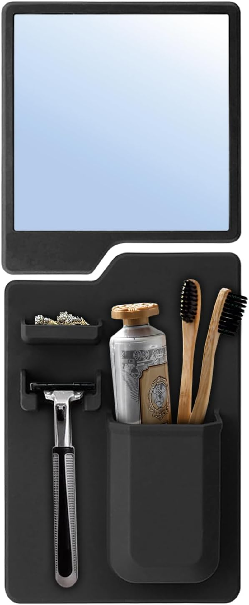 Powerful Suction Shower Mirror with Built-In Razor Hook | Ideal for Travellers, Home, Non Slip Silicone Toiletry Holder - for Shaving - Removable & Reusable, Great Gift image number 3