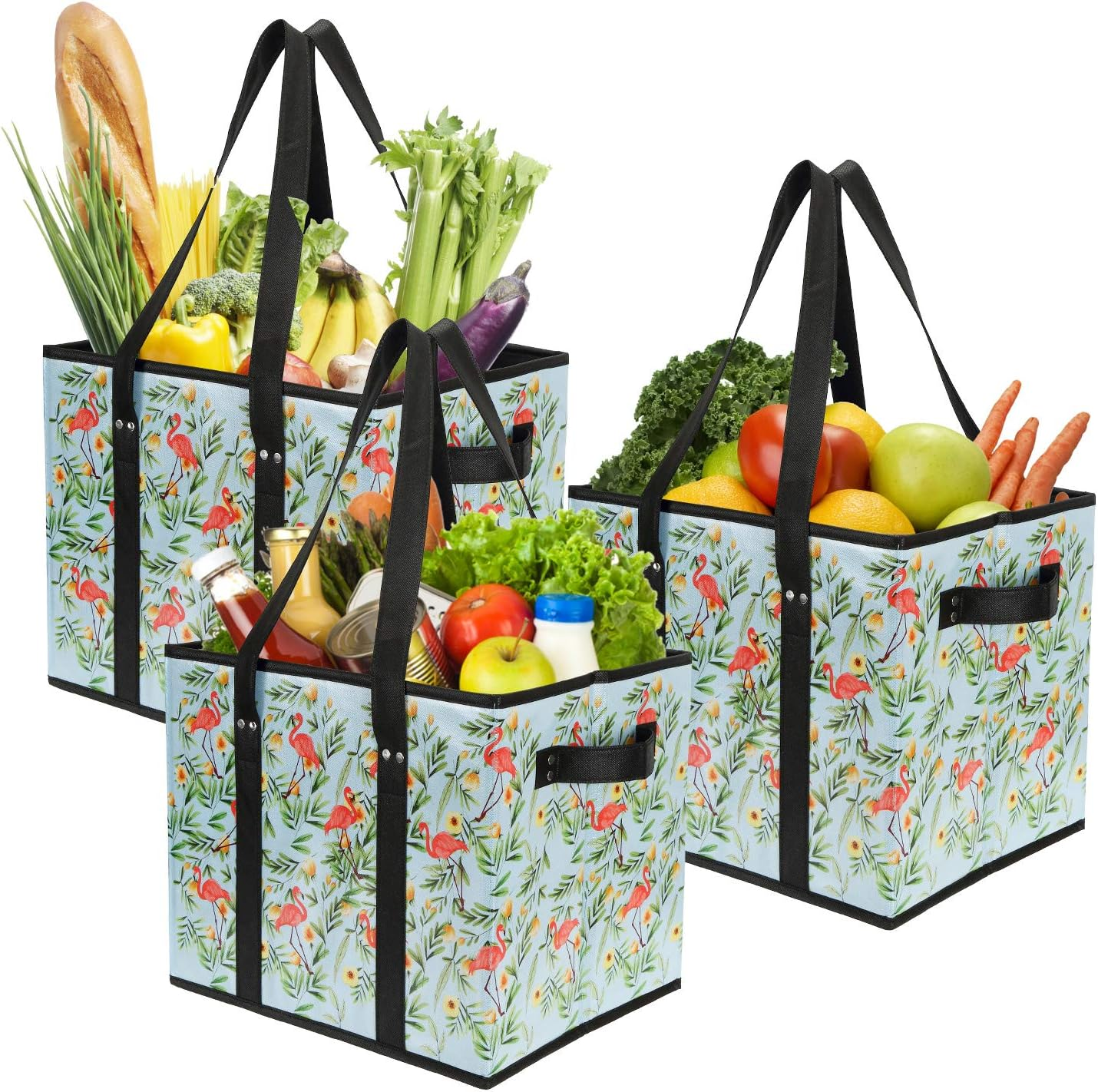 Reusable Grocery Bags Set Durable Heavy Duty Tote Bag Collapsible Grocery Shopping Box Bag with Reinforced Bottom
