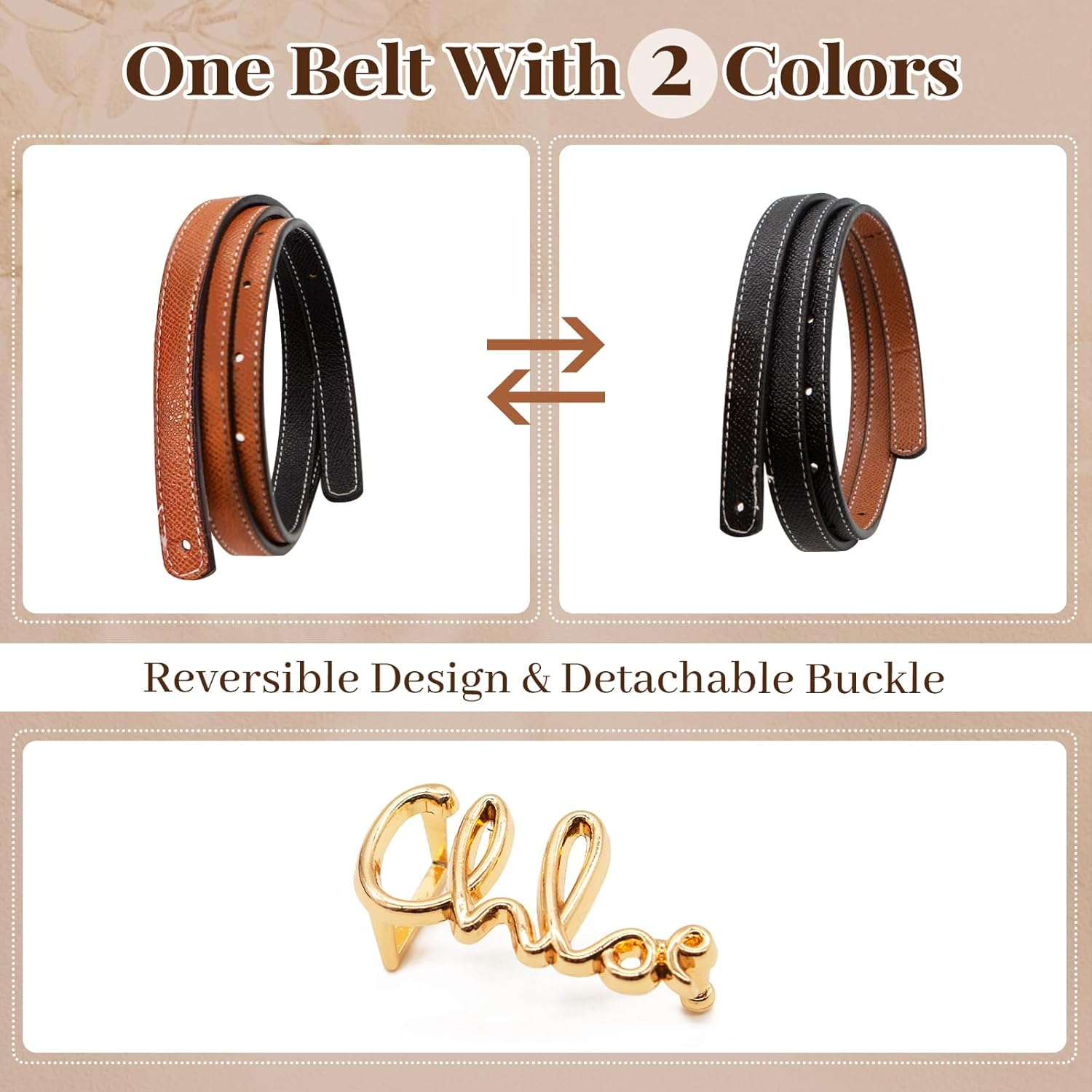 LJCZKA Women Skinny Reversible Belts for Jeans Dress Coats,Adjustable Thin Waist Leather Belt for Ladies with Gold Buckle image number 1