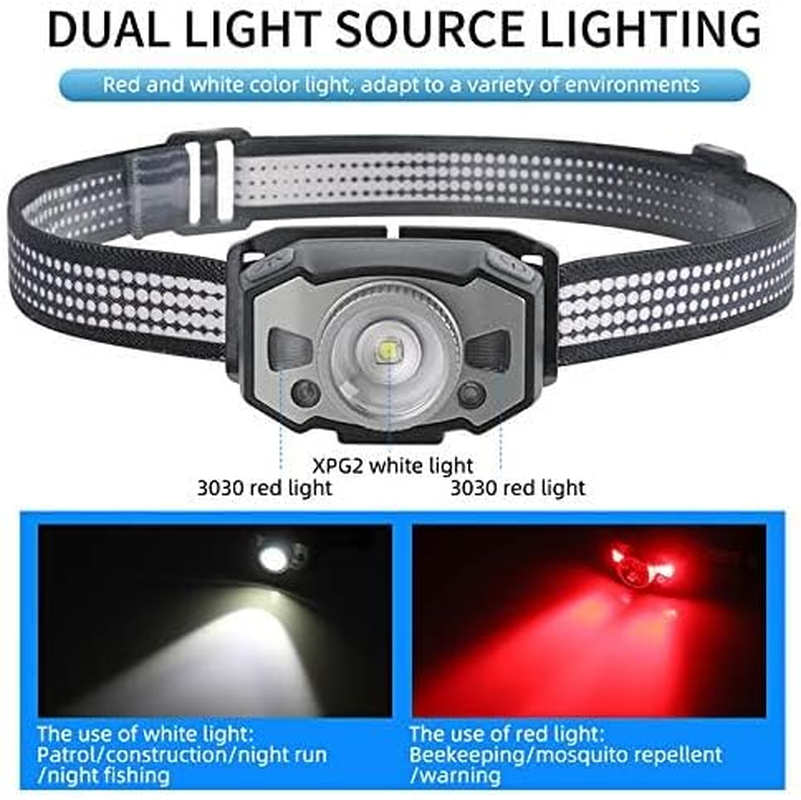 Vortex B33 Zoomable Motion Sensor USB Charging Outdoor Red Light Running Hiking Fishing Rechargeable LED Head Lamp image number 4