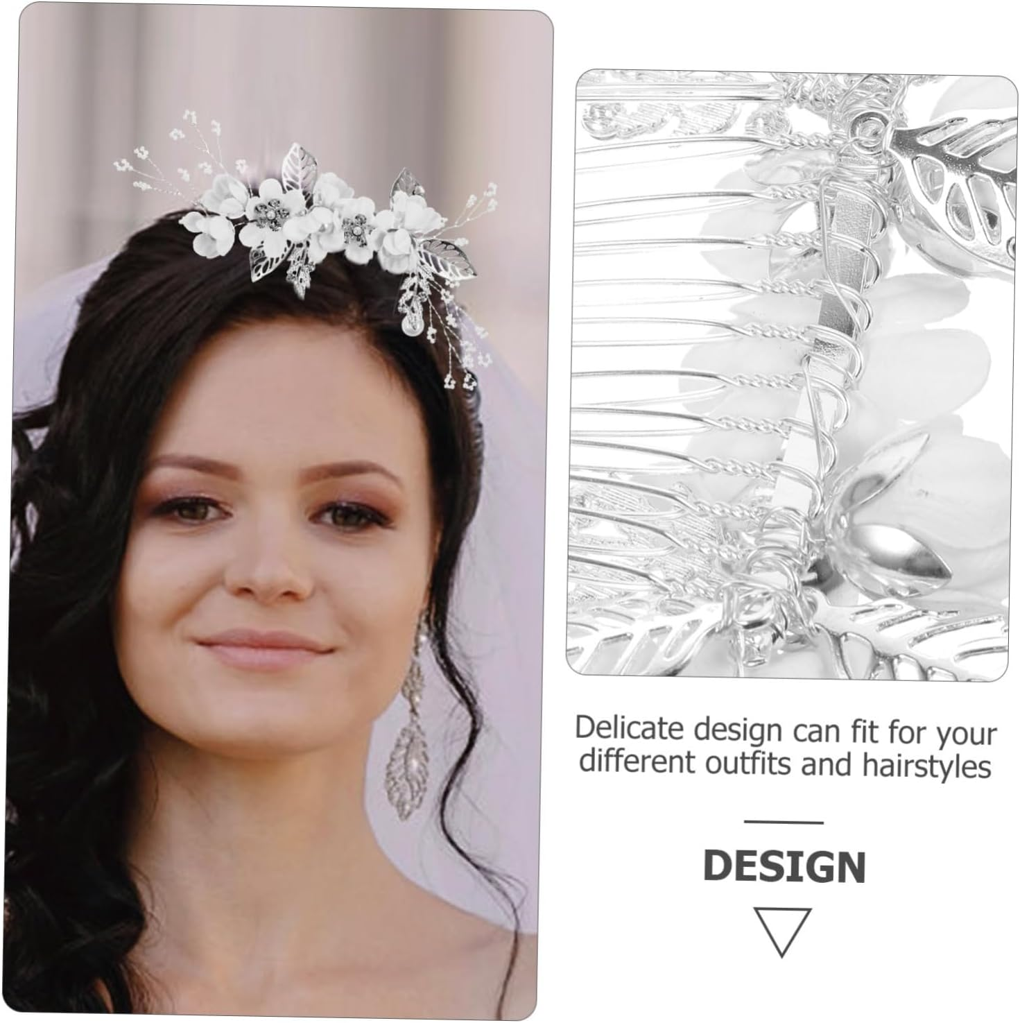 CAXUSD 1Set Bridal Hair Comb and Pin Rhinestones Elegant Flower Accessories for Weddings Engagements and Prom for Women and Girls image number 6