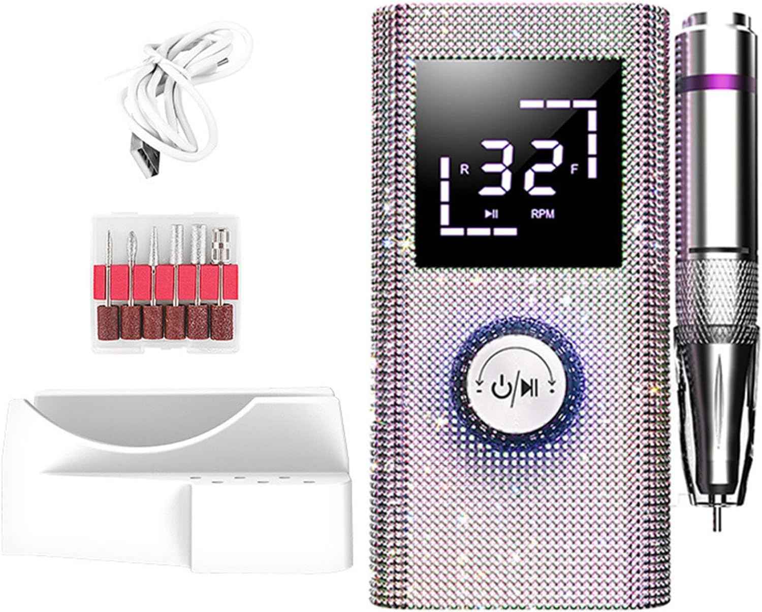 Bouzaak 45000RPM Electric Nail Drill - Diamond Shiny Nail File Kit with Back Clip & Base for Acrylic Gel Nail Manicure Pedicure image number 4