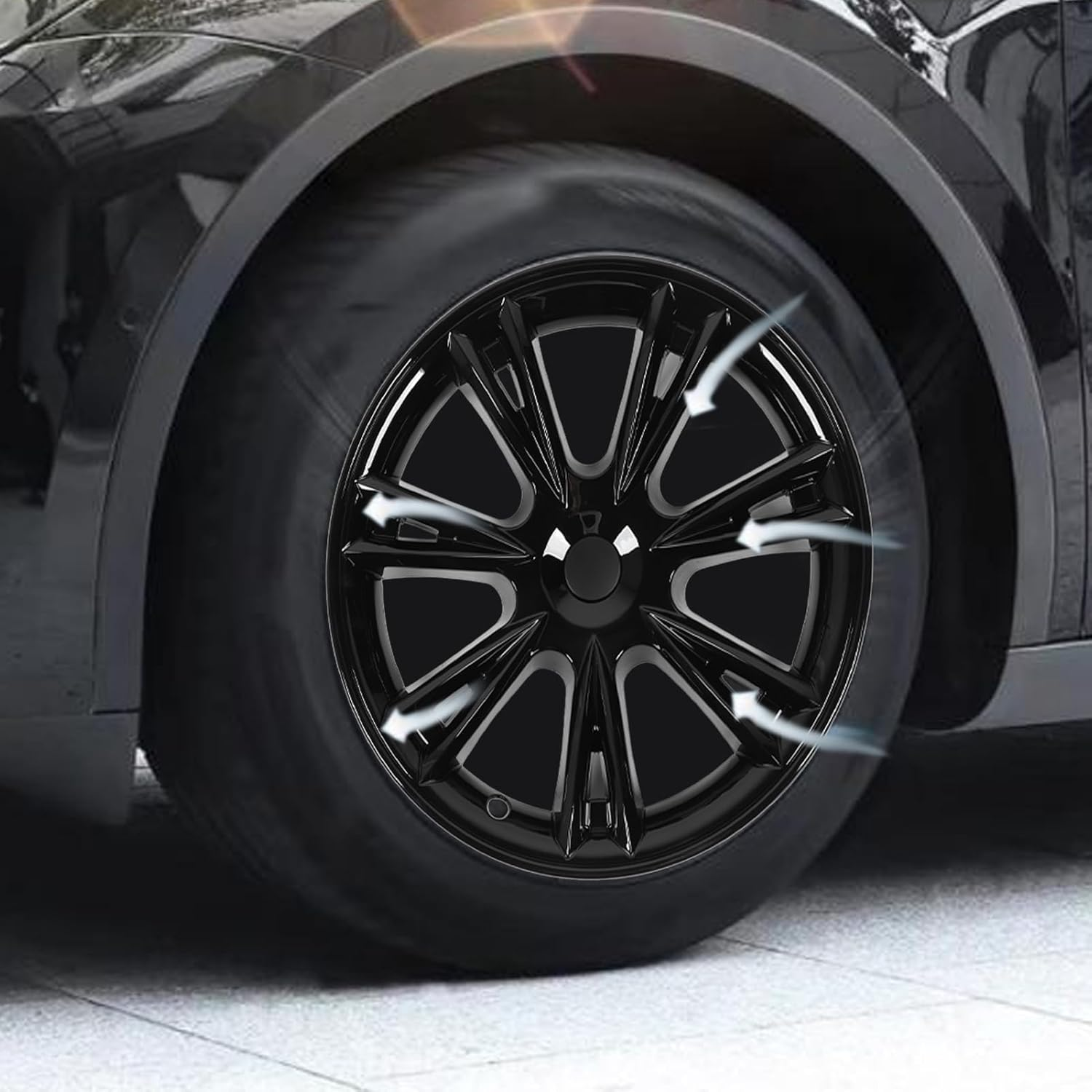 Wheel Cover Hubcaps for Tesla Model Y 2021‑2023, 19 Inch Hub Cap Replacement ABS Cover Set of 4, Sports Style Reduce Wind Wheel Rim Protector Cover (Glossy Black) image number 5