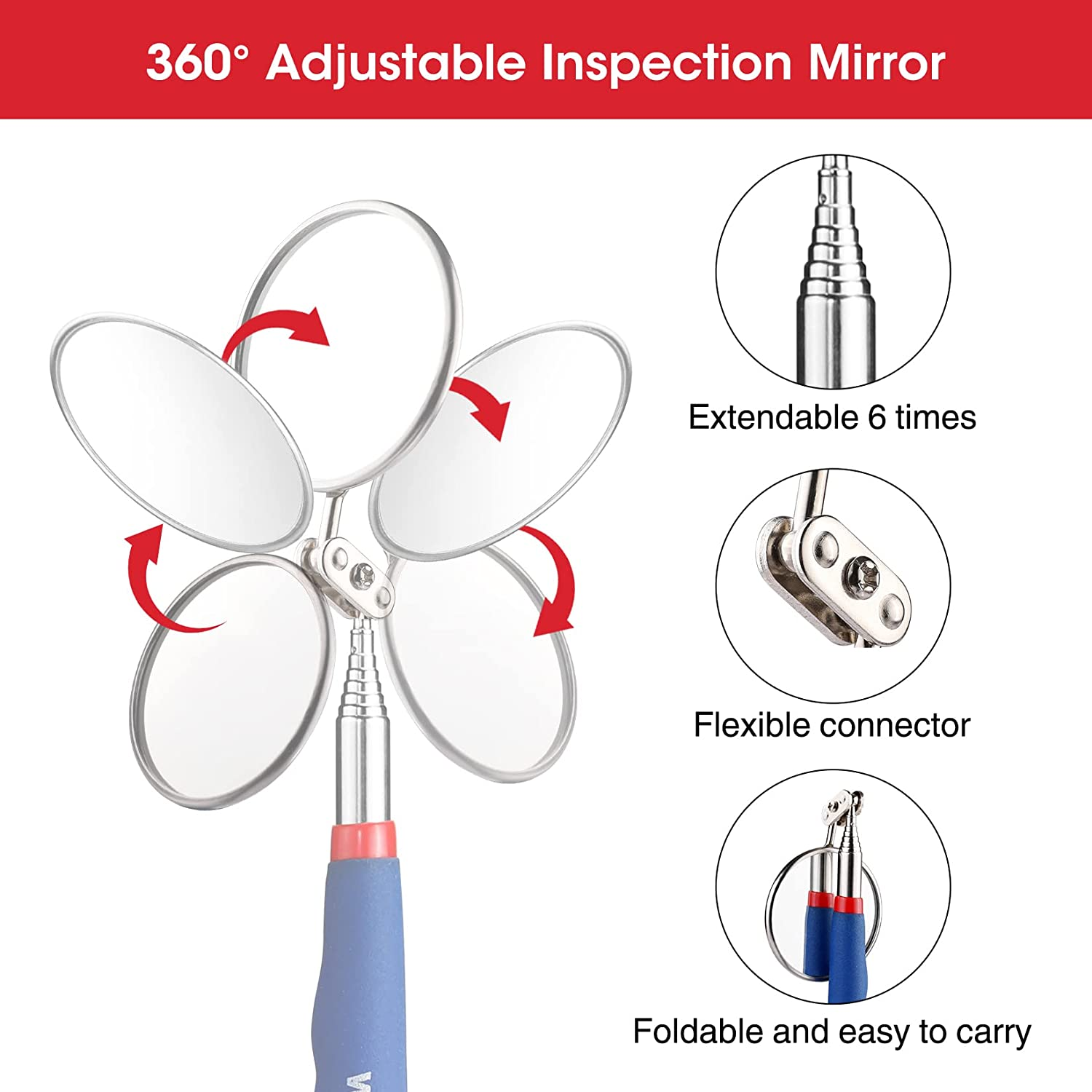 WORKPRO 4PC Telescoping Magnetic Pick up Tool Kit, Includes Telescoping Inspection Mirror, 2PC Magnetic Pick up Tool and Four Claw Grabber Tool, Pick up Grab Tool Set for Auto Repair