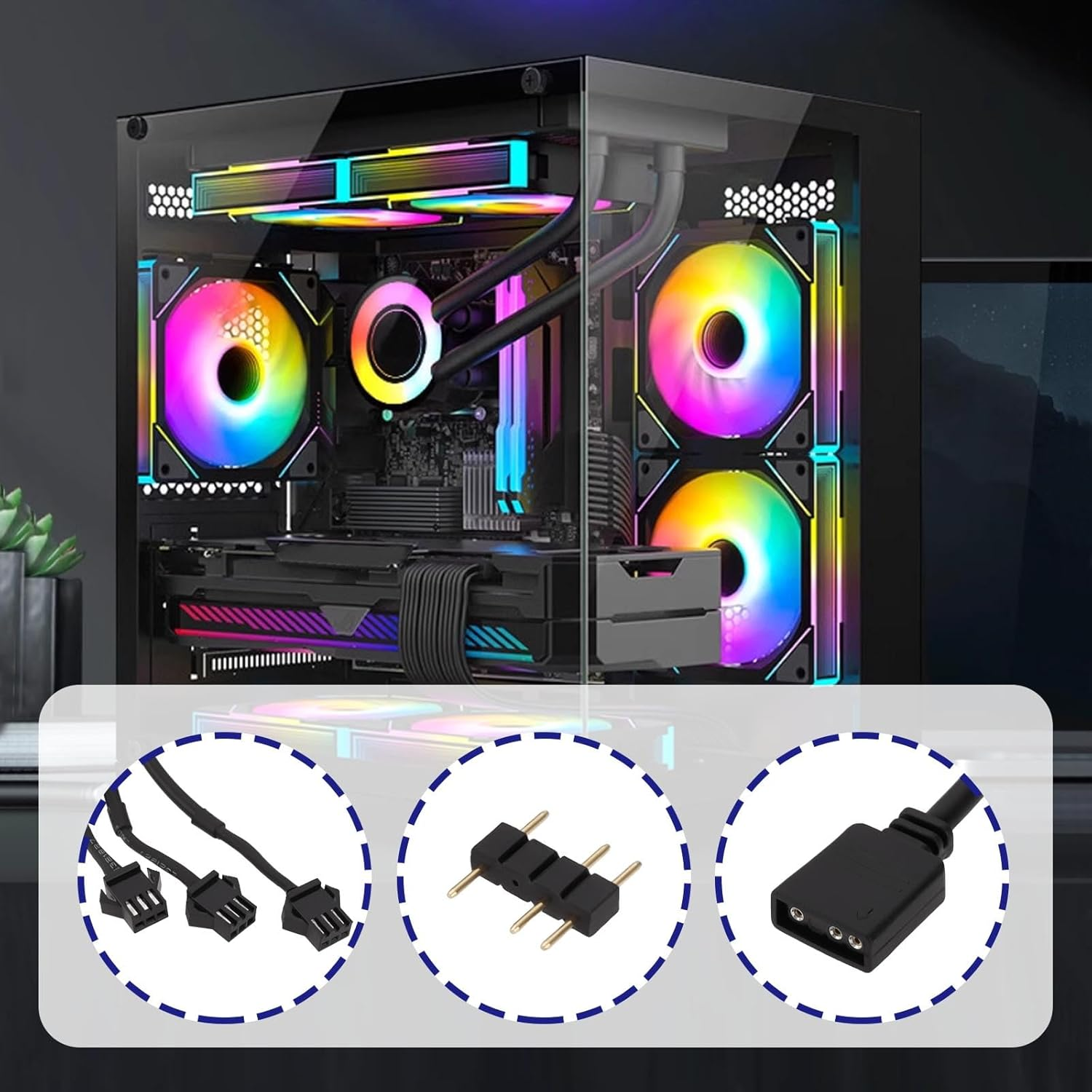 Ecsing 2Pcs 5V 3Pin ARGB Female to SM Female Adapter Cable 1 to 3 ARGB Split Cable 30CM for PC LED Strips 5 V ARGB Fan Computer Chassis image number 2