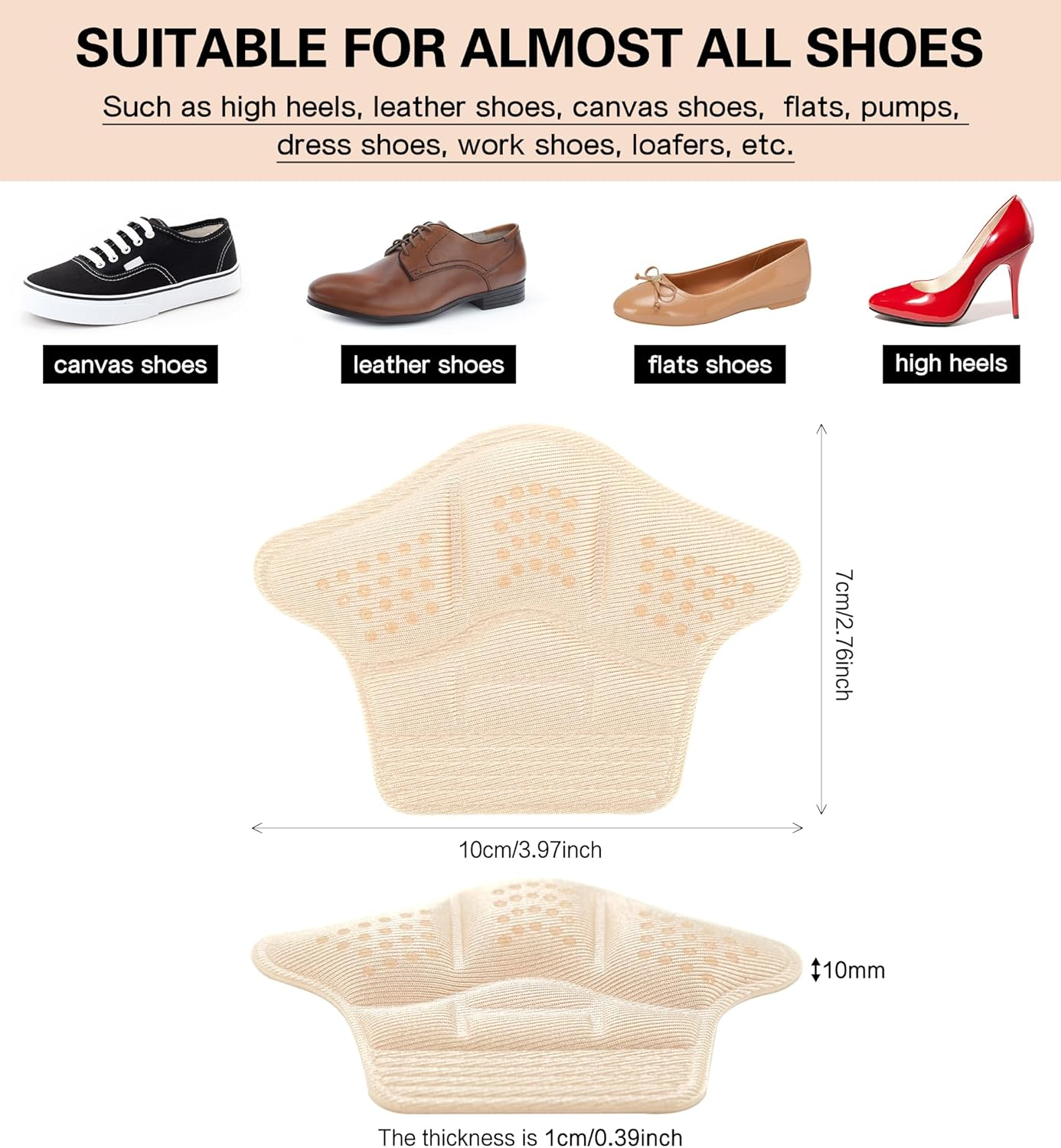 YBVABE Heel Cushion Inserts - 4Pcs Anti-Slip Leather Shoe Pads with Silicone Dots, Reusable Adhesive Thick Back Insoles for Boots & Sports Shoes, Heel Blister Protectors for Women & Men, Ideal for Loose Shoes image number 2