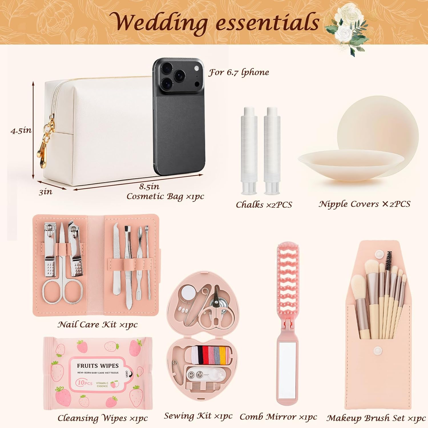 AIERSA Bride Emergency Kit for Wedding Day Items, Wedding Must-Have Essentials for Bride, Women Mini Travel Survival Kit for Gifts image number 2