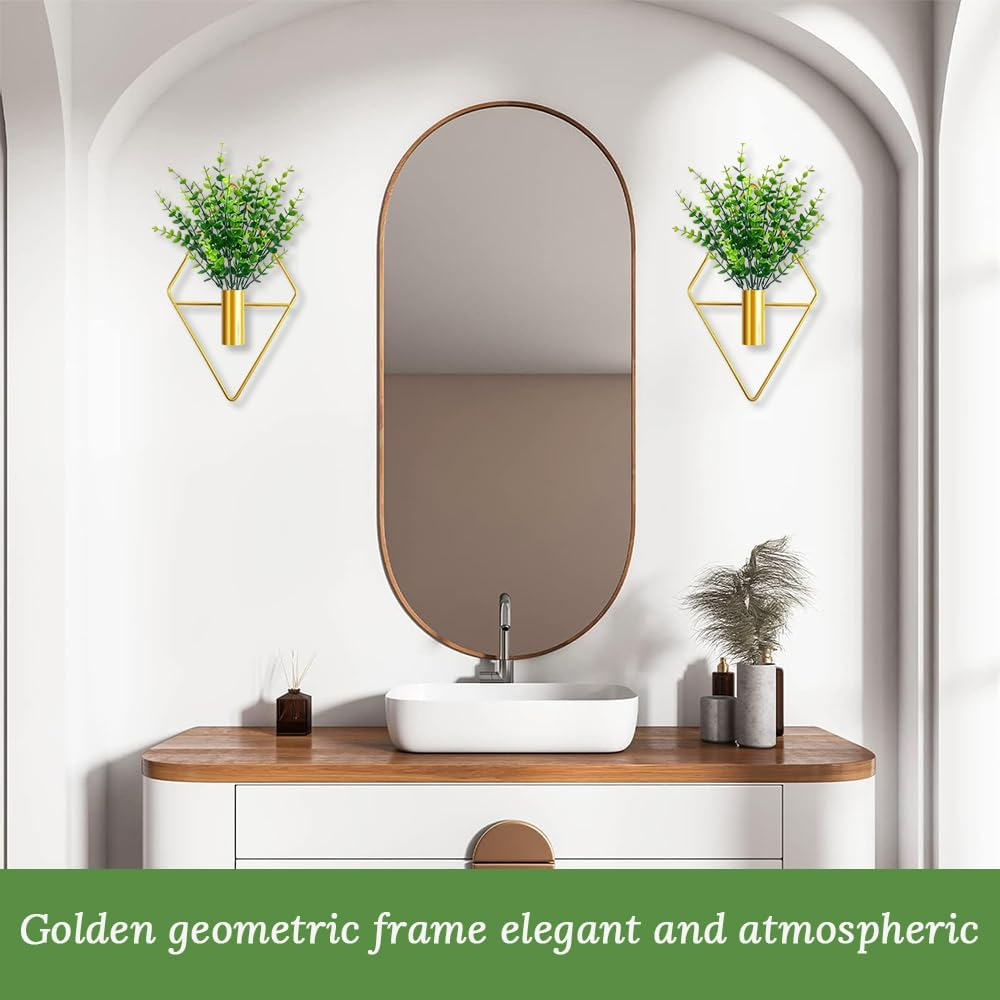 4 Pieces Plant Wall Decor, Hanging Metal Geometric Flower Stand, Home Decor, Indoor Artificial Plants for Home, Bedroom, Living Room, Office, Porch (Gold)