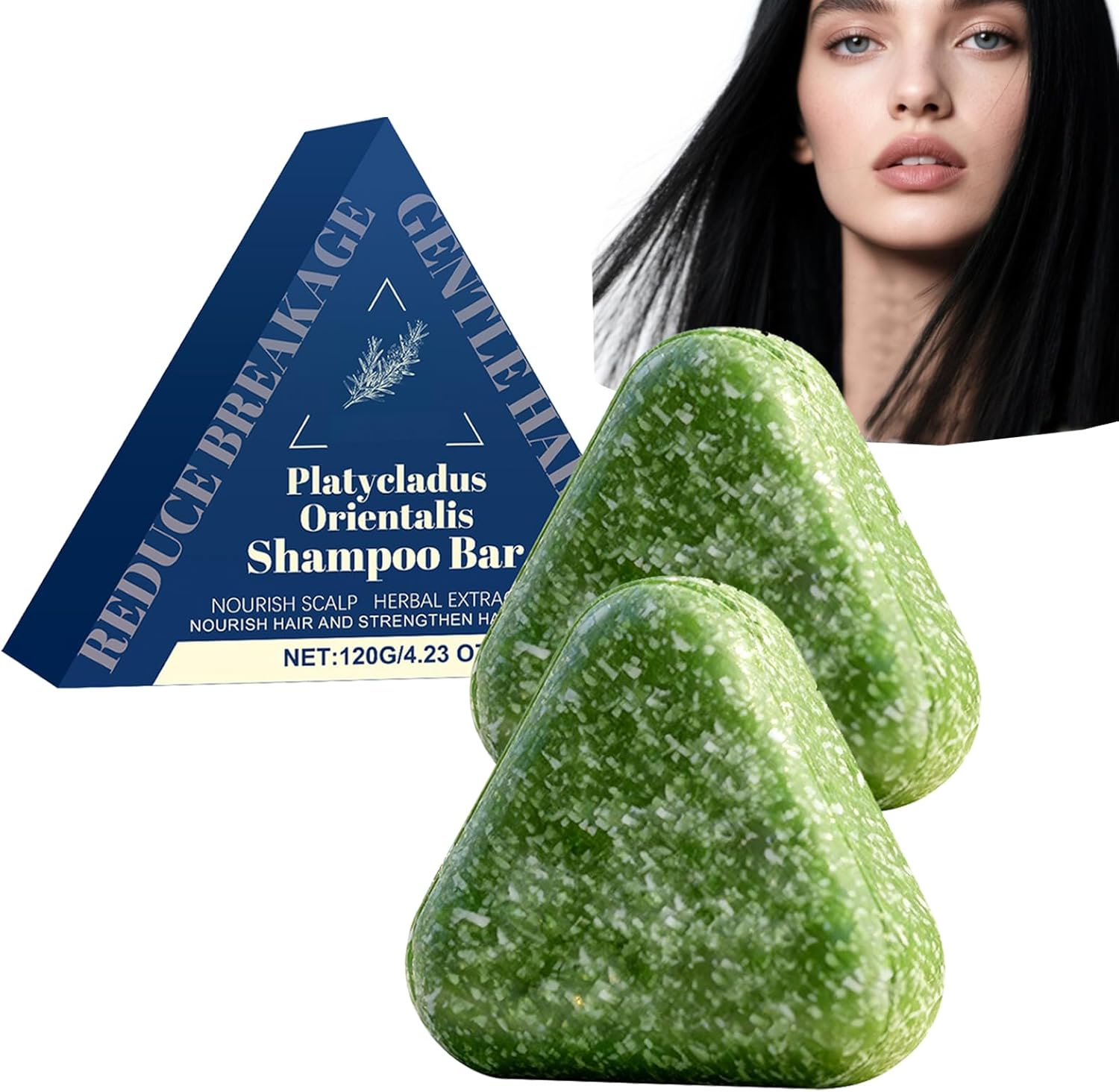 Cypress Leaf Solid Shampoo Bar - Triangle Shampoo Soap, Strengthening Hair & Reducing Hair Loss，Usmans Grass Shampoo Soap，Nourishing Hairs & Eliminating Dandruff for Men Women (2Pcs)