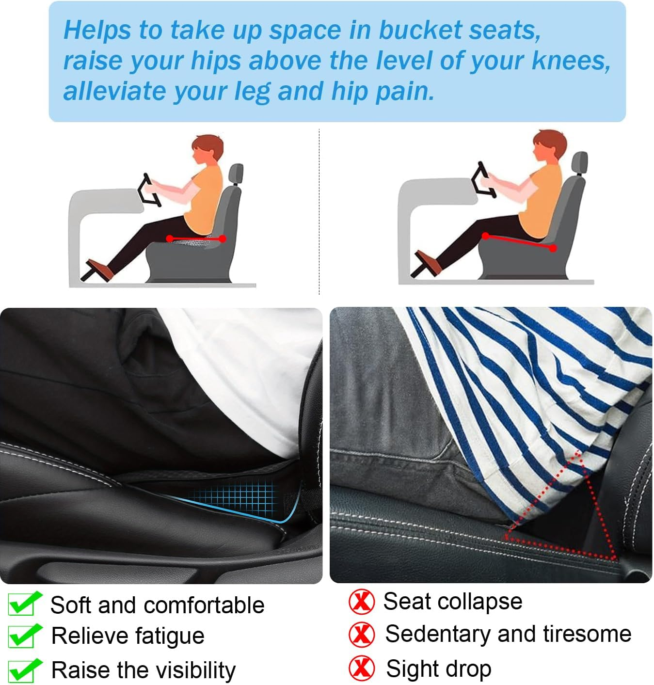 Wedge Car Seat Cushion, Memory Foam Car Truck Coccyx Seat Pillow for Driving - Sciatica and Back Pain Relief - Heightening Wedge Cushions for Car Driver Office Lumbar Tailbone Support image number 1