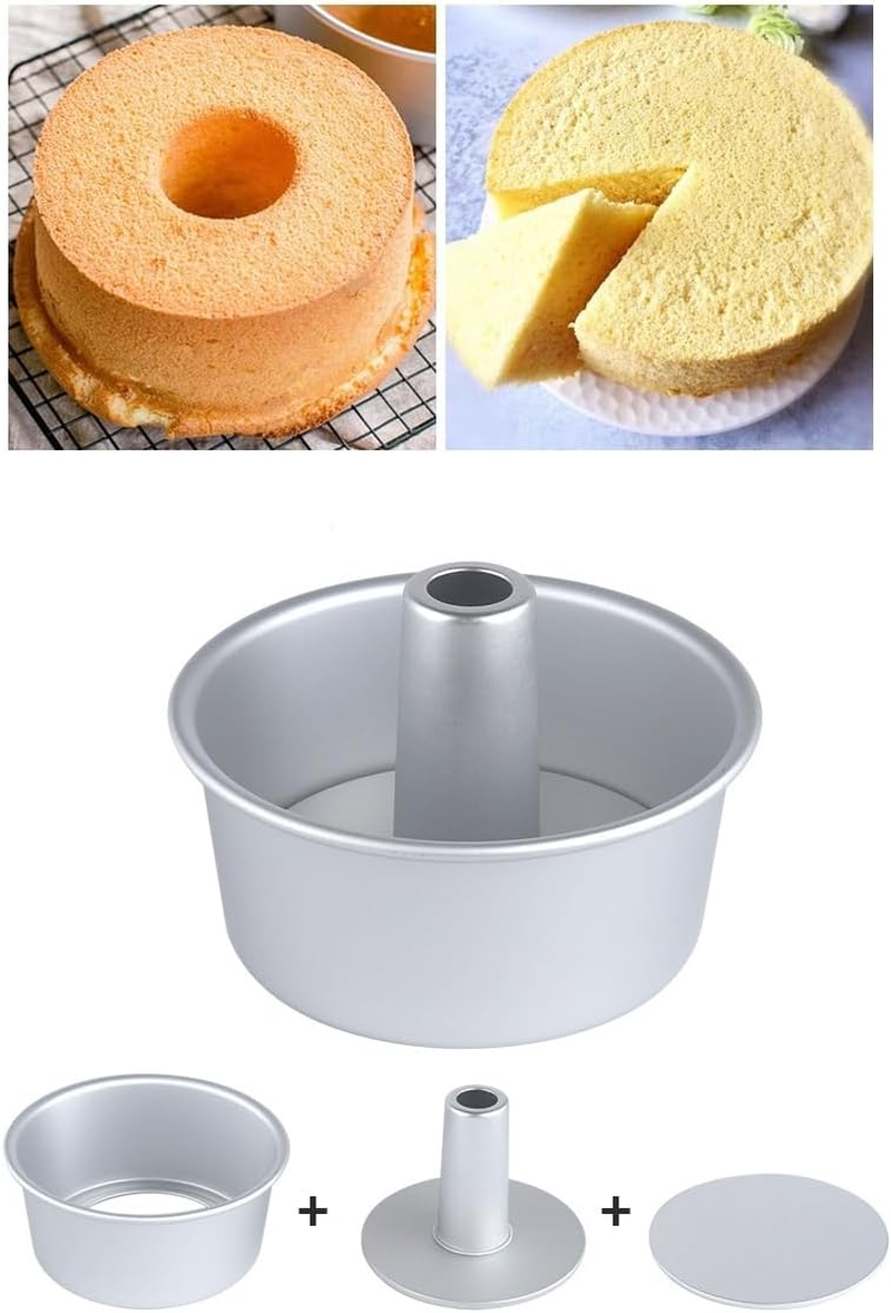 WUWFKUI 8 Inch Deep Chiffon Cake Mold,Aluminum round Chiffon Cake Removable Bottom Hollow Chimney Cake Mold DIY Baking Cake image number 3