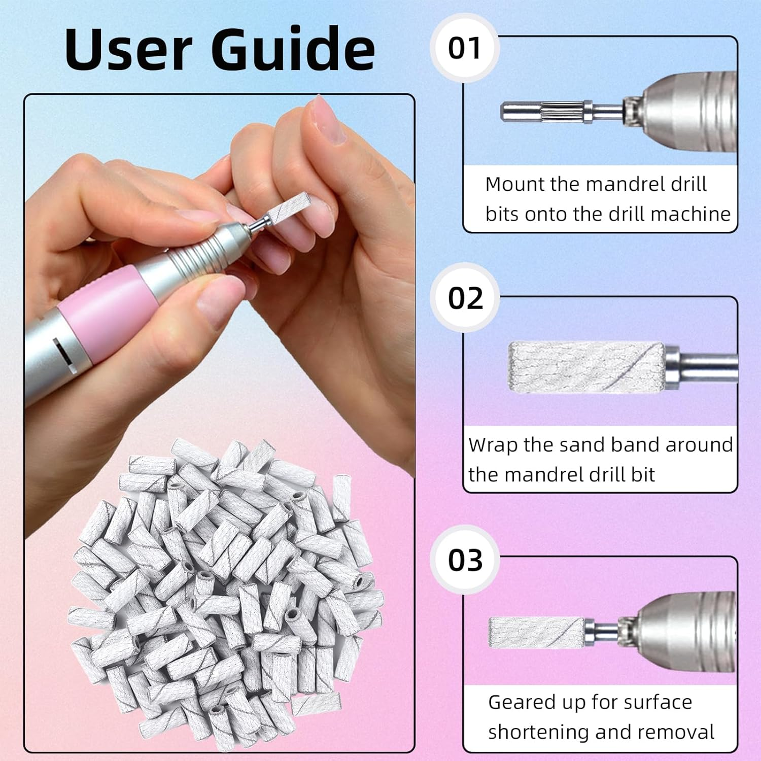 100 Pcs (240 Grit White) Small Sanding Bands Nail Drill Bit,Nail Drill Bits,Extreme Fine Grit Mini Sanding Band,Nail Bits,Upgrade 3.1Mm Mandrel Bits,Professional Nail Drill Bit for Acrylic Nails image number 4