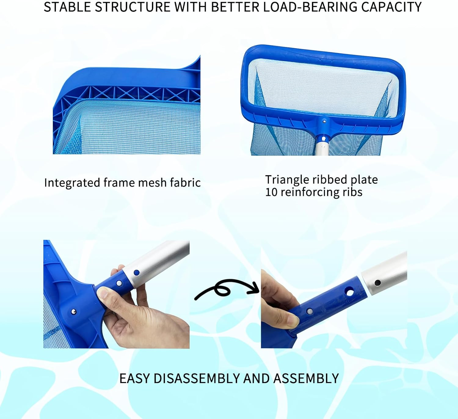 Larger Capacity Pool Skimmer Net with 3-Stage Adjustable Pole (71-137Cm), Deep Fine Mesh for Leaves and Debris（Total Length 1.67M） image number 5