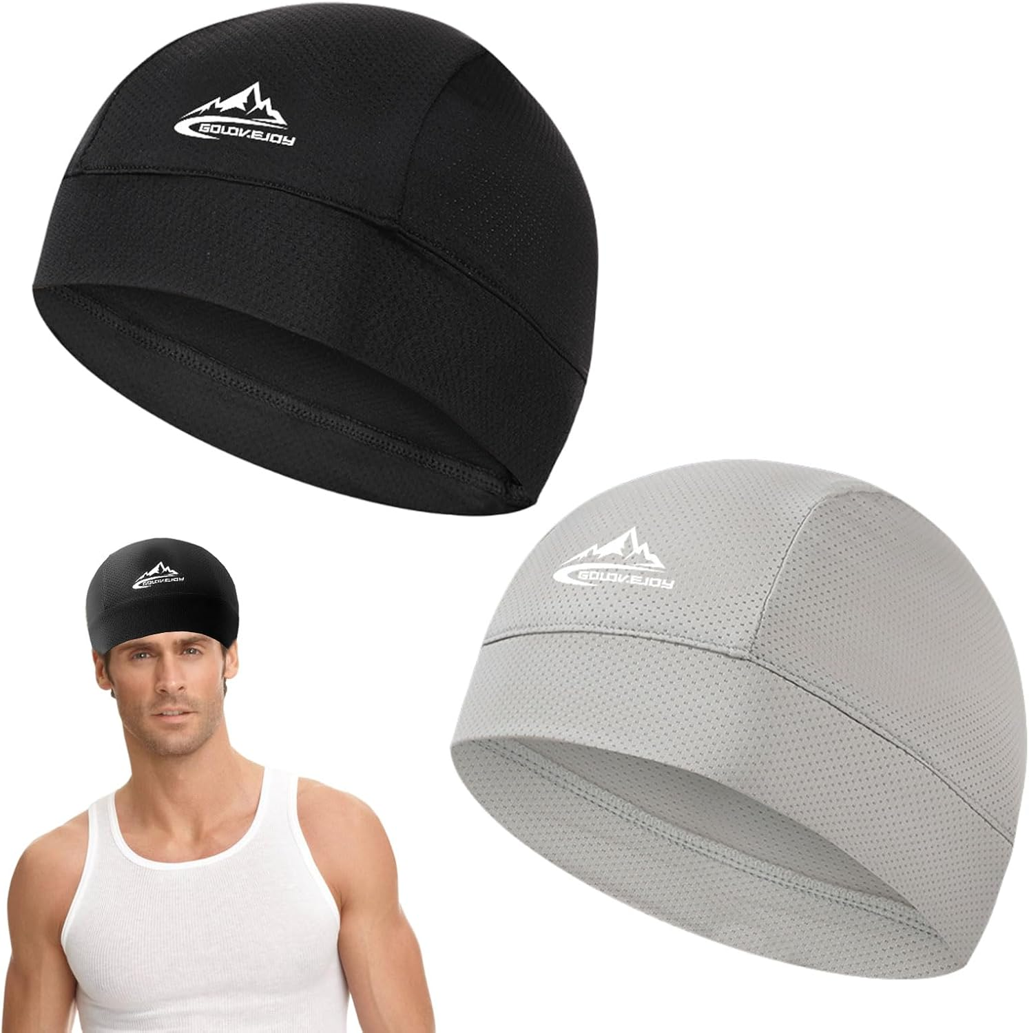 SIYINS Skull Cap Men, 2Pcs Running Cap, Beanie Men, Sweat Wicking Cycling Running Hat, Cooling Skull Cap Moisture Wicking Breathable Head Beanie, Mesh Dry-Fit Helmet Liner for Men Women image number 5