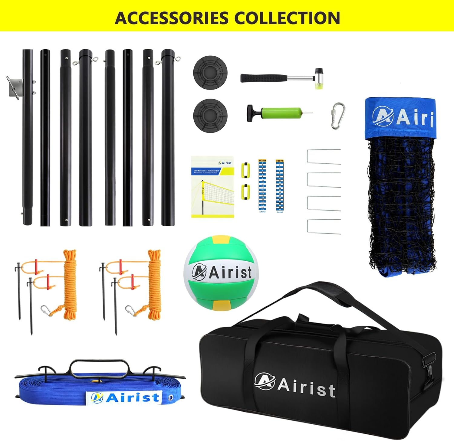 Heavy Duty Volleyball Net Outdoor with Steel Anti-Sag System, Adjustable Aluminum Poles, Professional Volleyball Nets Set for Backyard and Beach, Volleyball and Carrying Bag