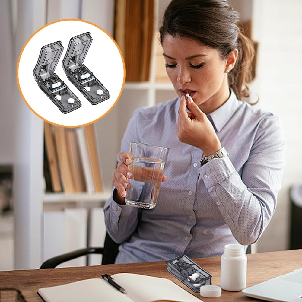 2 Pack Pill Cutter Splitter,Adjustable Pill Cutter with Stainless Steel Blade for Small or Large Pills Professional,Grey
