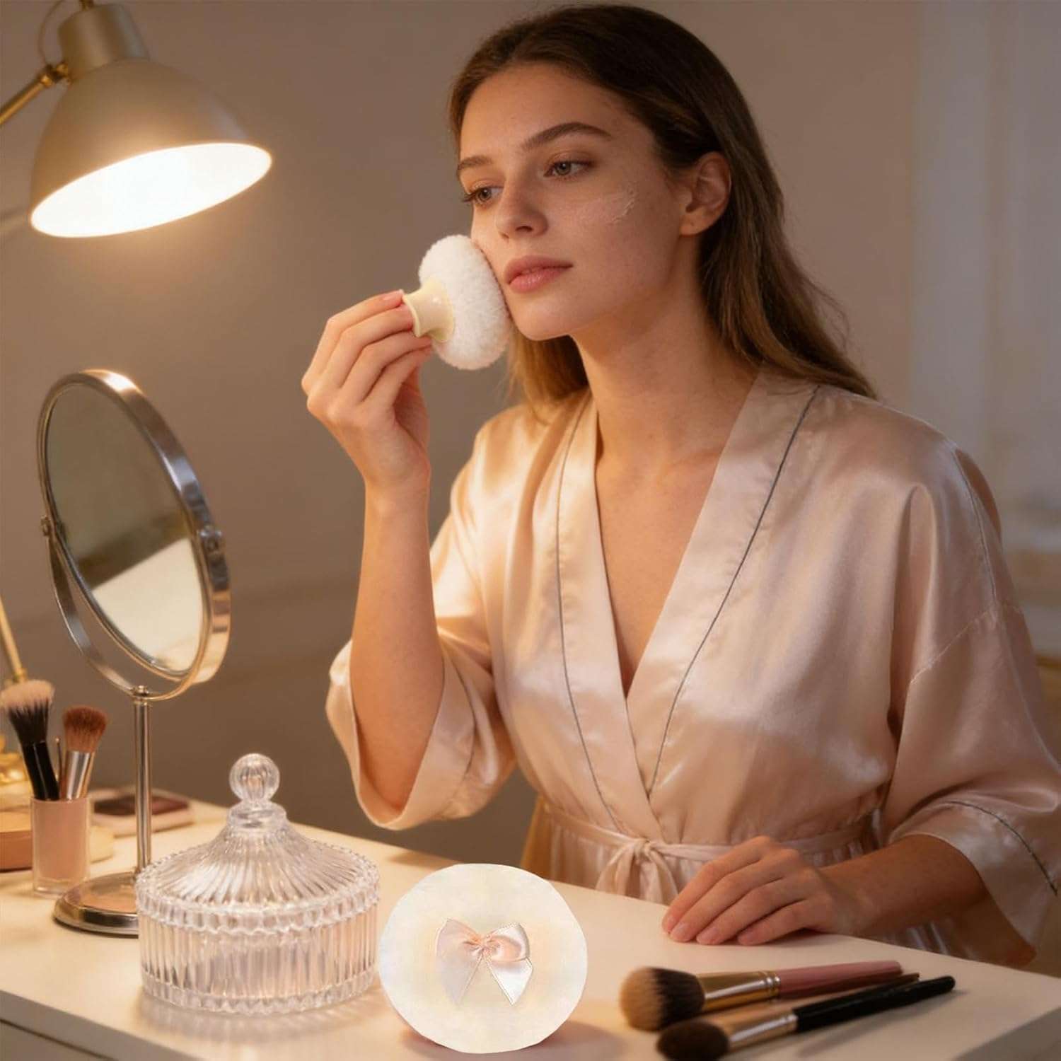 Large Body Powder Puff and Container,Soft Washable Applicator with Case | Dusting Powder Container Puff - for Face Beauty Foundation Setting Wet Dry Makeup Travel Valentine'S Day Stocking Stuffers (Yellow) - Yellow image number 5