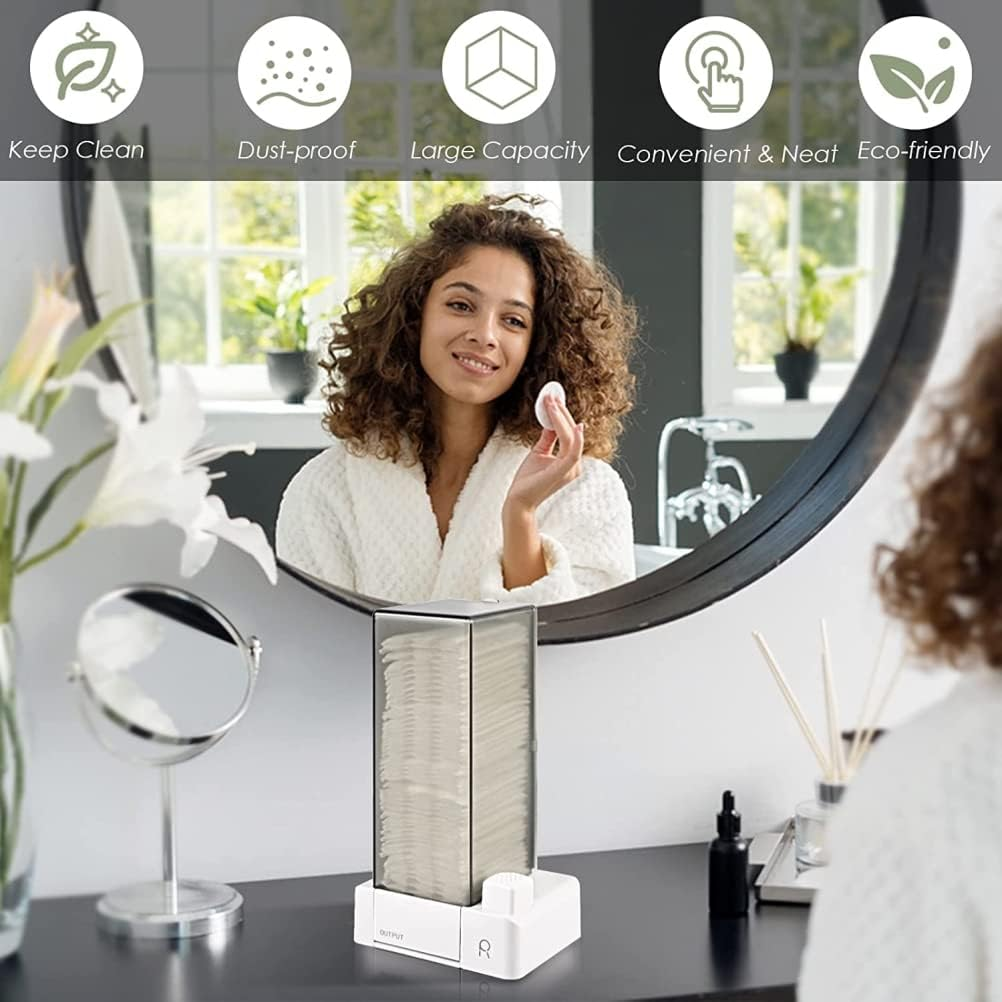 Cosmetic Cotton Storage Box, anti Slip Bottom Design Automatic Cotton Pad Dispenser, Take Out and Press Easily Clear Make up Pads Container with Lid, the Best (White) image number 1