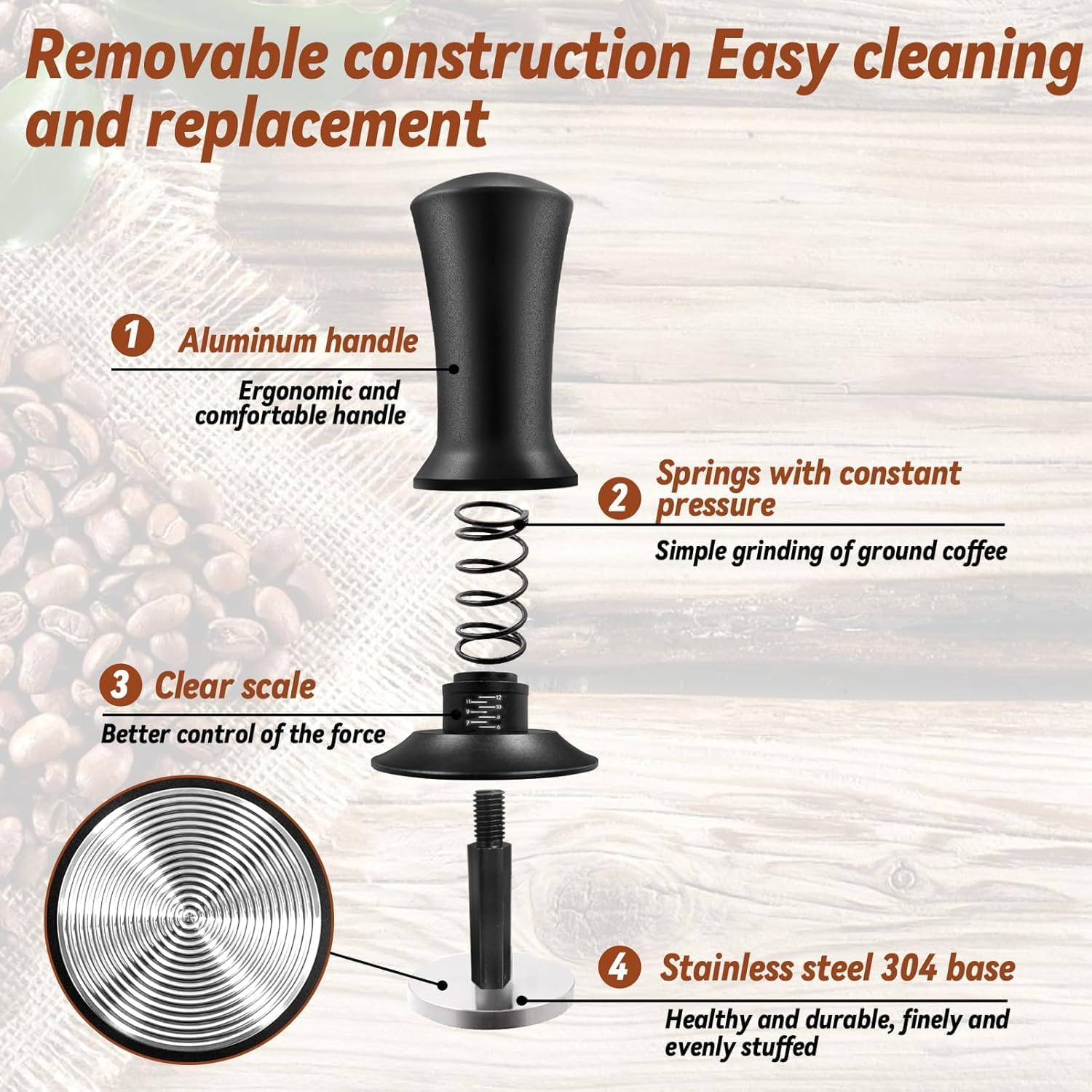 53Mm Espresso Tamper, with Spring Loaded Calibrated Espresso Tamper with Silicone Tamper Mat with Scale Adjustment, Espresso Distribution Tool, Stainless Steel Base Tamper for Espresso Coffee Machine image number 1