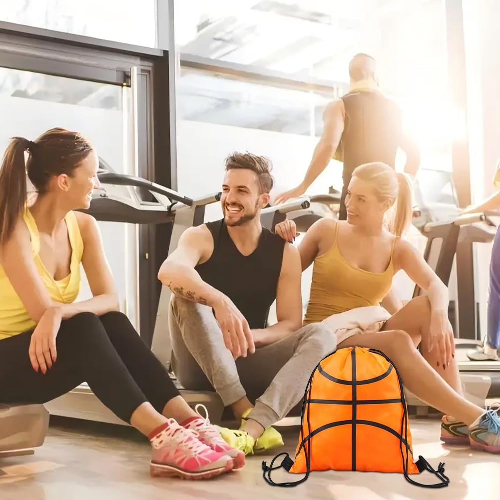 Satiskid 4 Pack Drawstring Bags, Drawstring Gym Bag, Swimming Bag, Drawstring Backpack, Large Capacity Drawstring Bag for Picnic Gym Sport Beach Travel Storage (Basketball), White, 34 X 42Cm image number 3