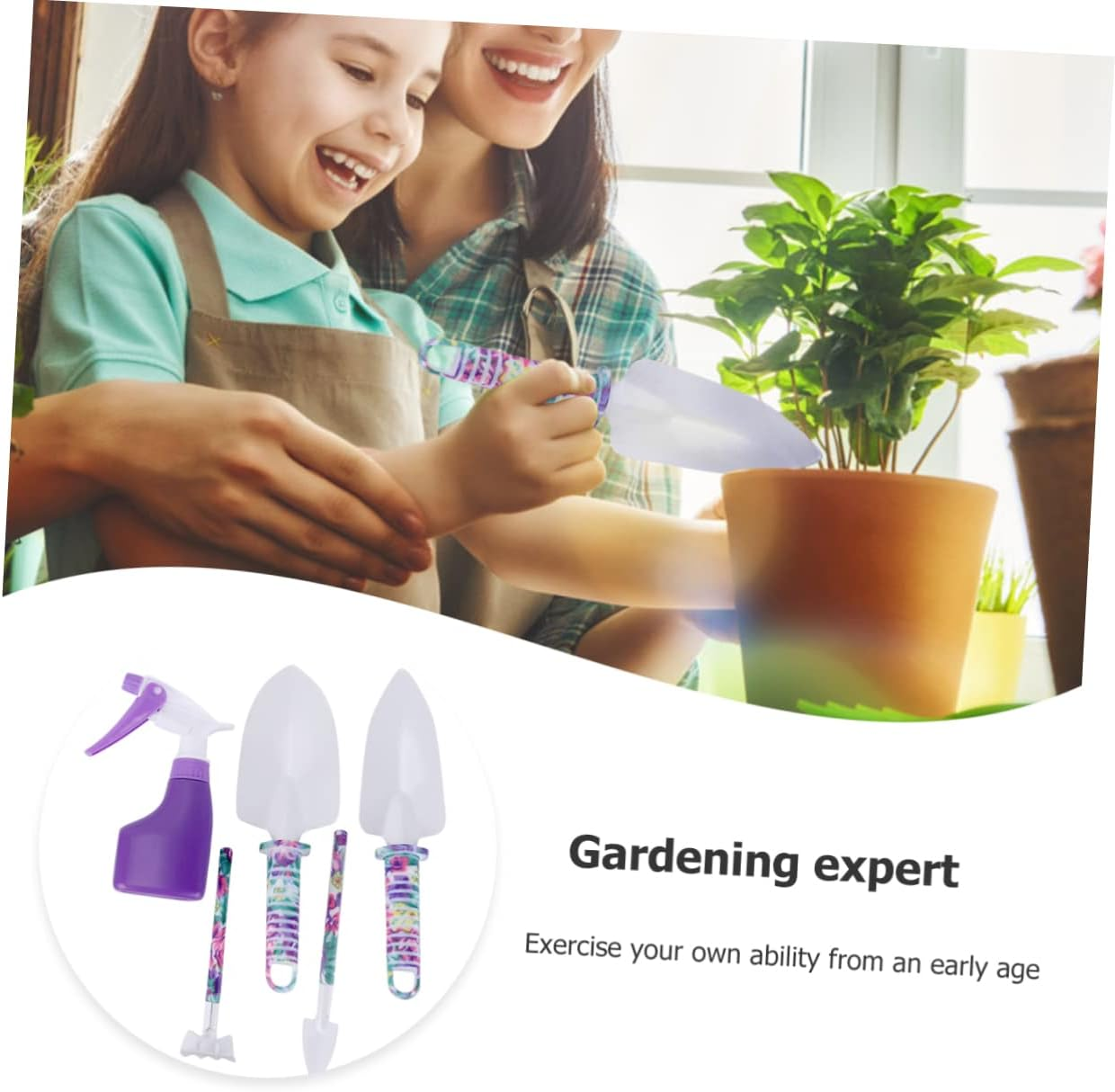 10Pcs Gardening Tool Set Shovel Trowel Rake Shears Cutter Spray Bottle Durable Stainless Steel Handle image number 6