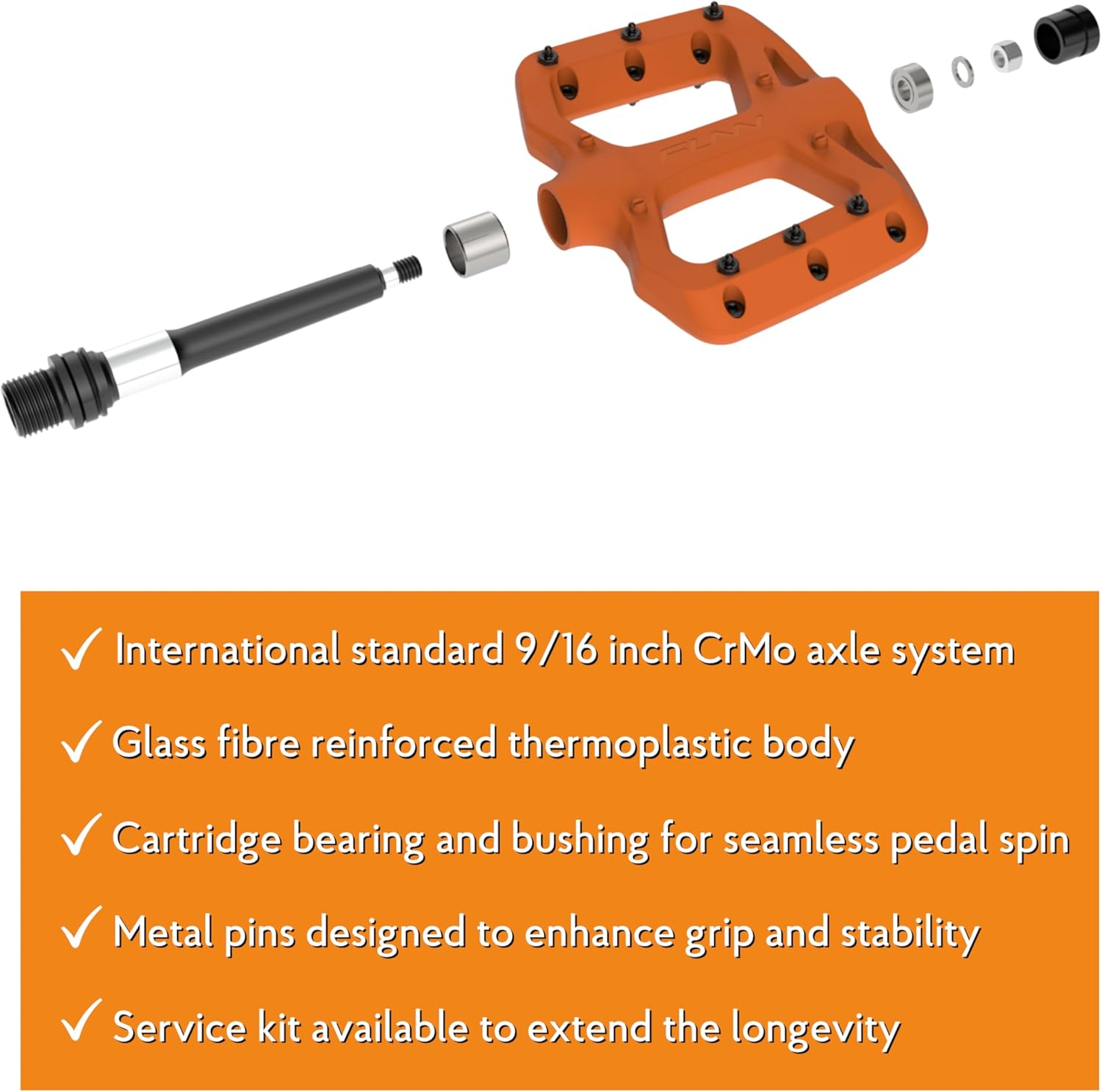 Funn Taipan S Glass Fiber Reinforced Thermoplastic Bike Pedals with 9/16-Inch Crmo Axles and Shin-Friendly Pins for Mtb/Bmx/Urban/Gravel Riding - Blue image number 4