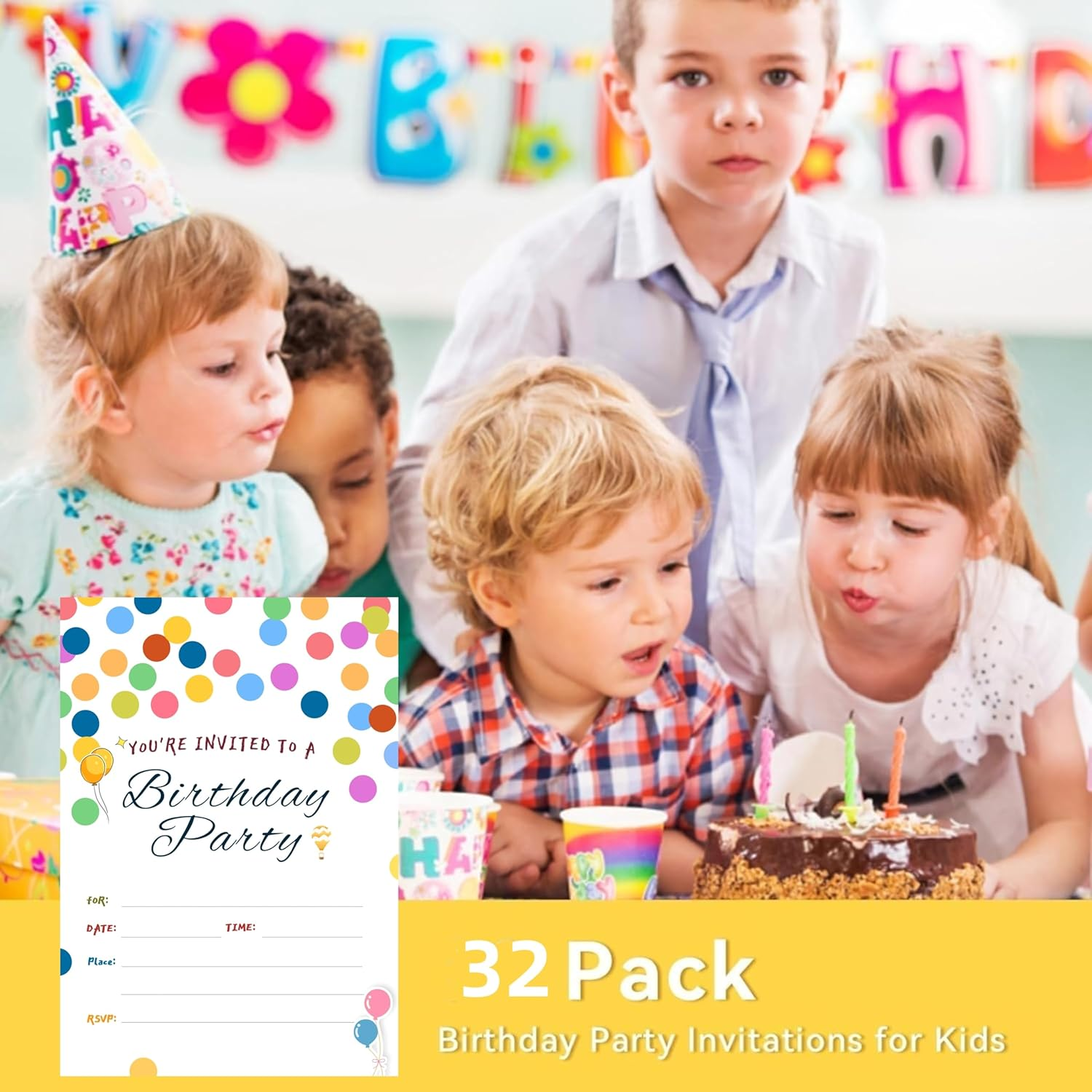 32 Birthday Invitation Party Cards,Uniquely Designed Birthday Cards for Children,Men, Women and Kids (Polka Dots) image number 6