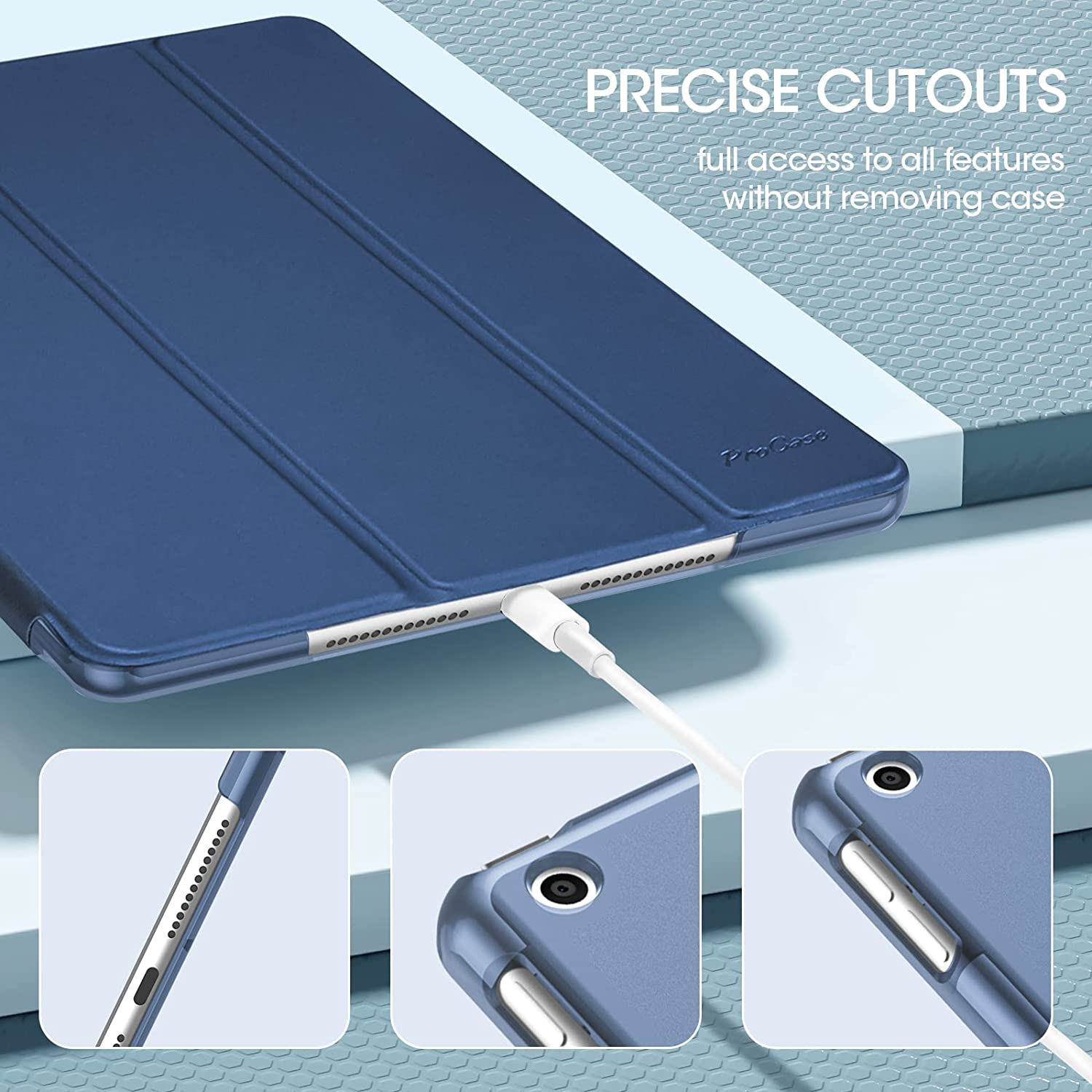 Procase Ipad 10.2 Case 9Th Gen 2021/ Ipad 8Th Gen 2020/ 7Th Gen 2019, Slim Stand Hard Back Shell Protective Smart Cover Case for 10.2 Inch Ipad 9/8/7 -Darkblue - Camopink image number 7