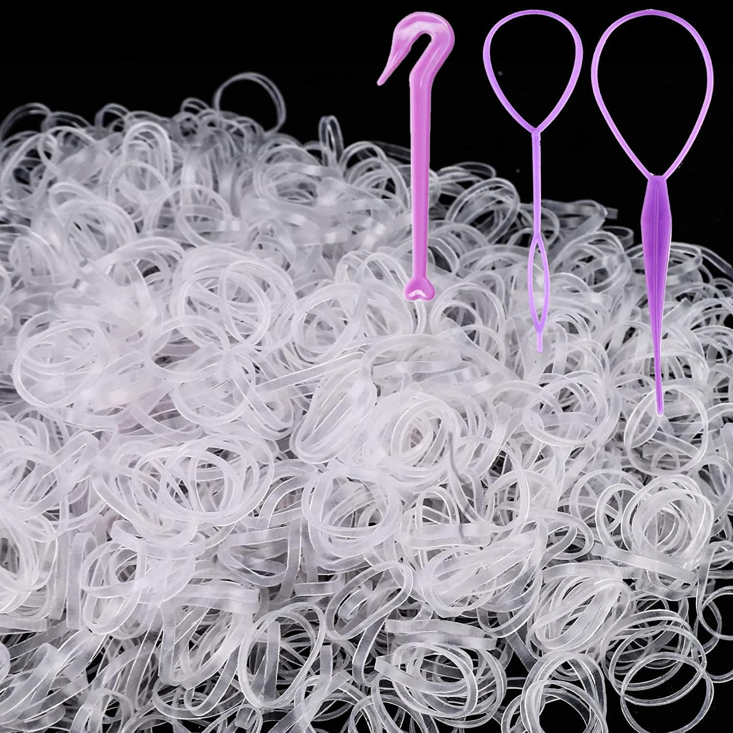 Elastic Hair Ties 1000 Pcs Hair Elastics in Multicolors with 1Pcs Hair Bands Cutter Remover & 2Pcs Hair Tail Tools for Toddler Infants Kids Girls Women (Jelly)
