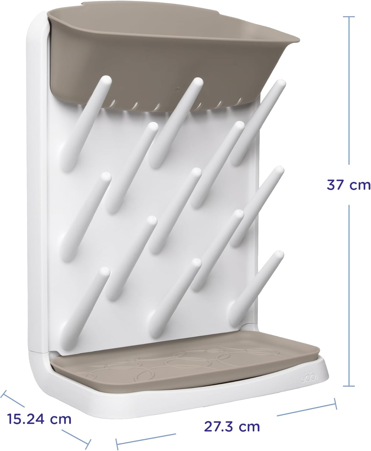 Ubbi Vertical Baby Bottle Drying Rack, Space Saving Countertop Drying Rack Baby Accessory, Taupe