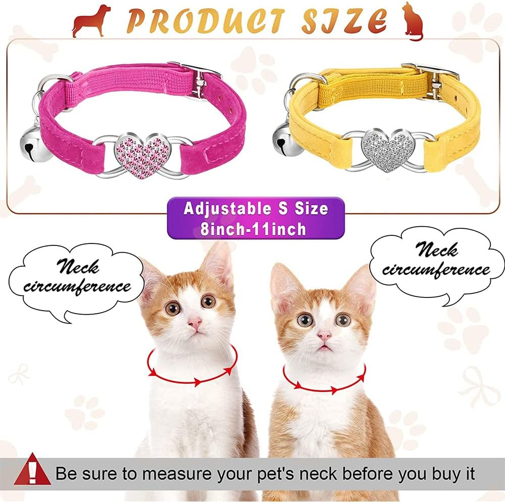 Cat Collar Suede Kitten Pet Safety Elastic Adjustable Bell Heart Bling Purple - Pink image number 7