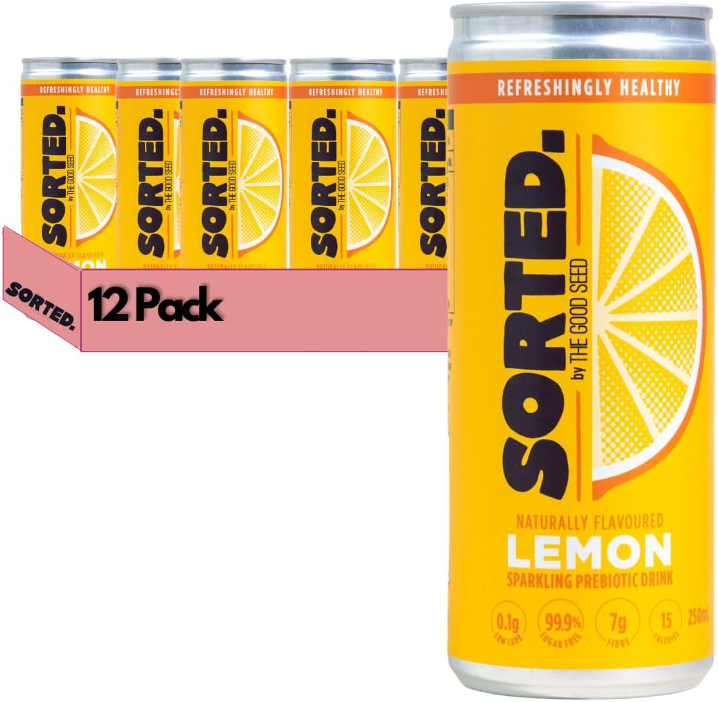 SORTED. Lemon Prebiotic Soft Drink | Boosts Gut Health | High-Fibre, 99.9% Sugar-Free, Low Carb, Low Calories | 12X250Ml Cans image number 4