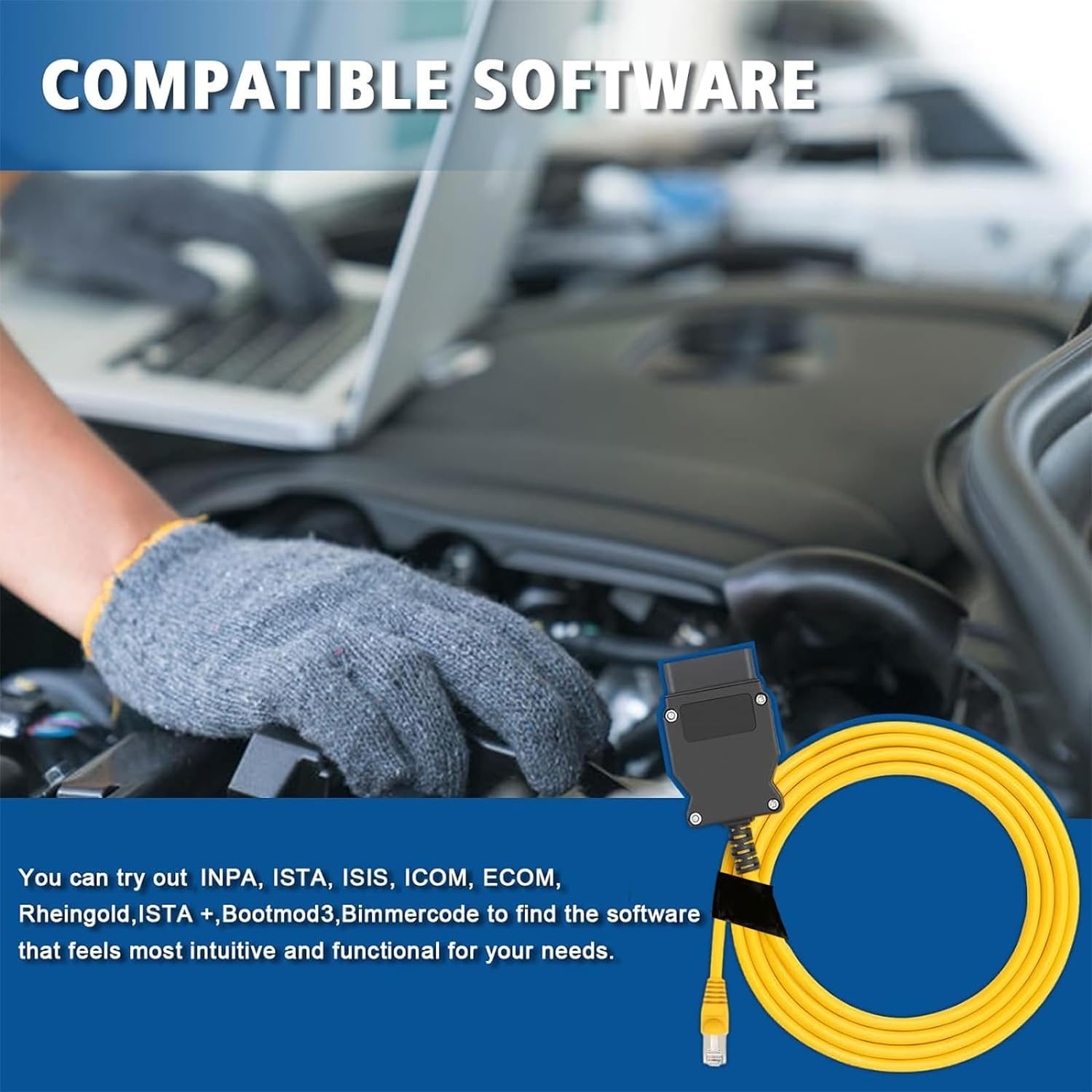 ENET OBD2 Adapter, ENET Cable Interface Cable OBD2 78.7In, Ethernet Connector Tools for BMW F-Series Coding Diagnostics image number 3