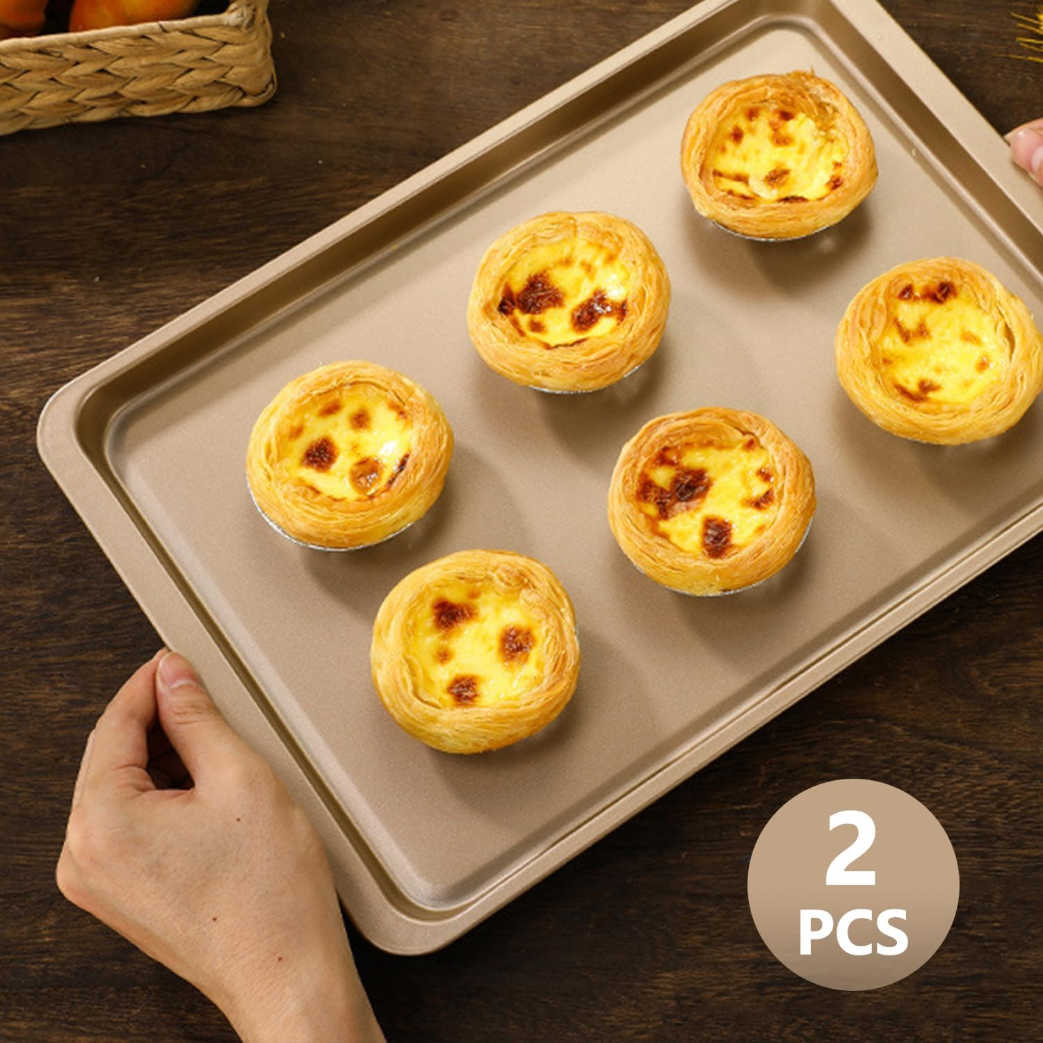 2-Piece Nonstick Bakeware Set, Premium Carbon Steel Oven Baking Sheets, Nonstick Cookie Trays 37X25.5Cm, Champagne Gold image number 4