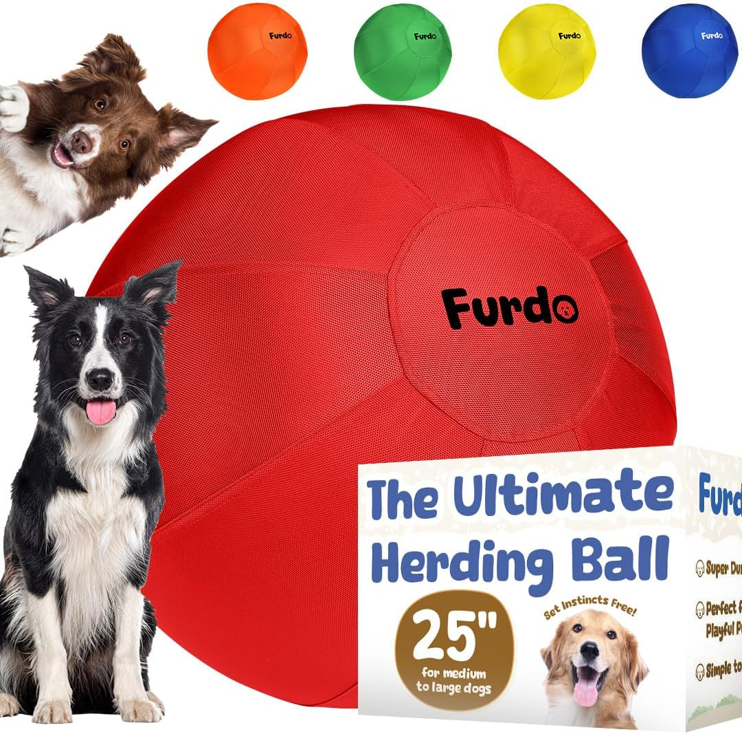 Furdo 25" Herding Ball for Dogs, for Australian Shepherd, for Cattle Dogs, for Border Collie, for Blue Heelers & Other Medium to Large Dogs, Herding Dog Ball, Herding Dog Toys, Horse Ball - Red image number 6