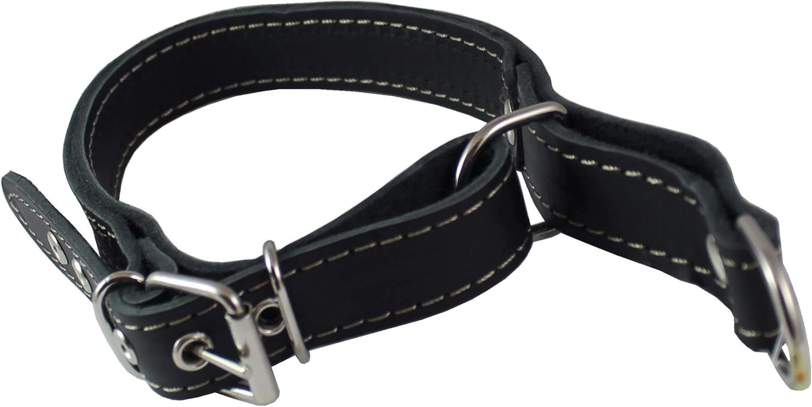 Martingale Genuine Black Double Ply Leather Dog Collar Choker Medium to Large Fits 17.5"-21" Neck. image number 1