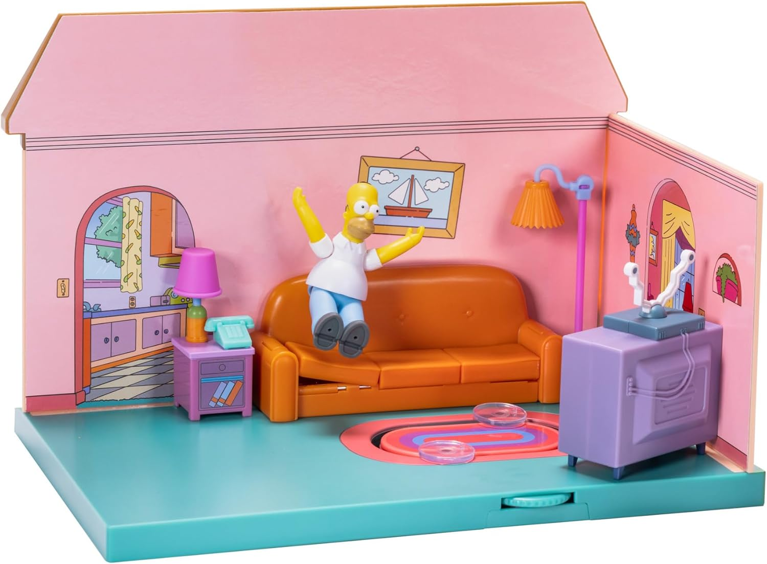 The Simpsons Living Room Diorama House Playset, 2.5-Inch Scale Homer Action Figure and Accessories image number 6