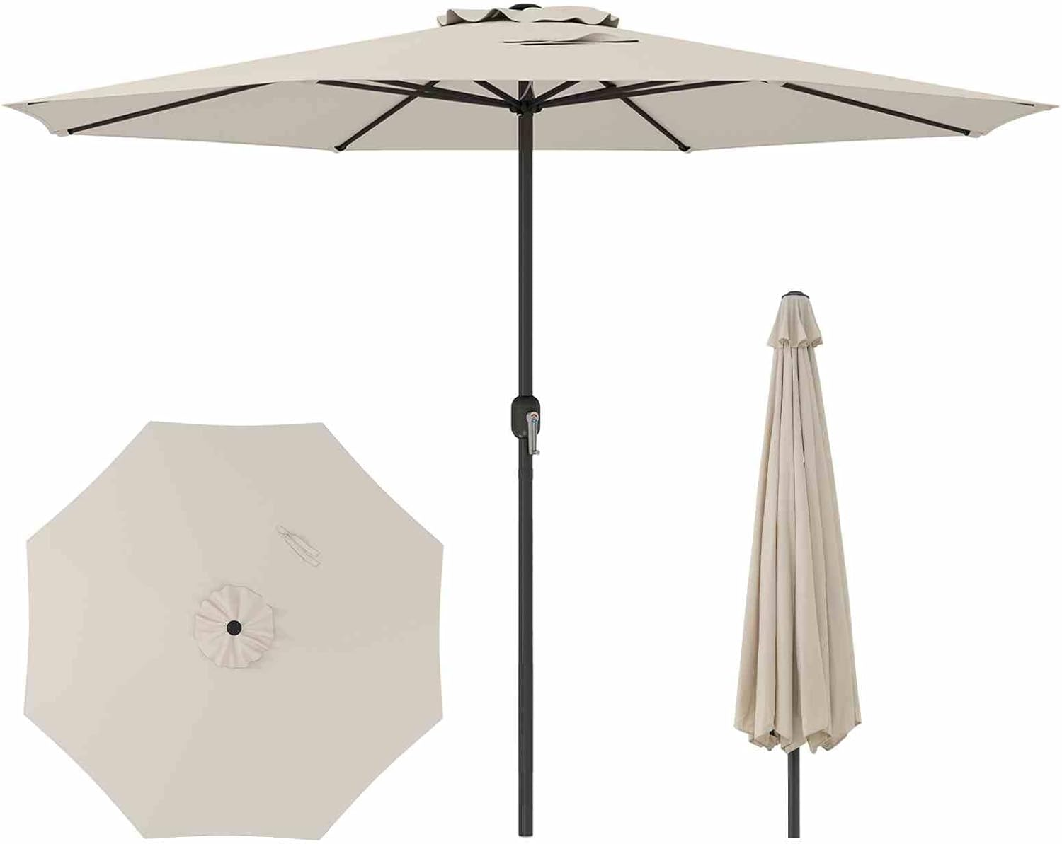 Costway 3.6 M Patio Umbrella, Outdoor Market Umbrella W/Crank Handle, 8 Sturdy Ribs, Double-Tiered Table Umbrella, Sun-Protective Waterproof Canopy round Parasol for Garden Backyard Deck Pool Lawn