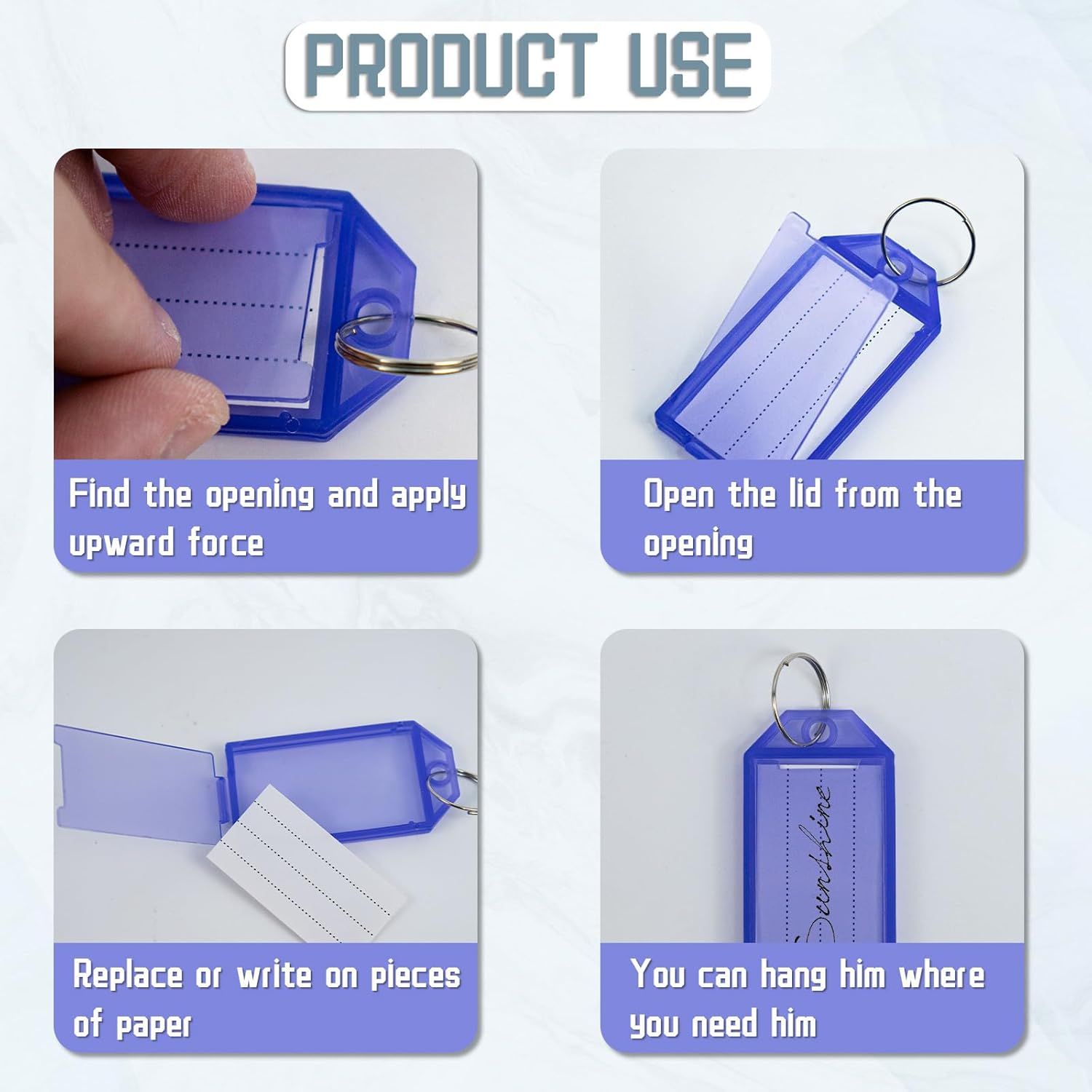 24Pcs Plastic Key Tags, 16 Pack Wire Keychain Cable Large Stainless Ring, Key Tags for ID Name Item Identifiers, Luggage