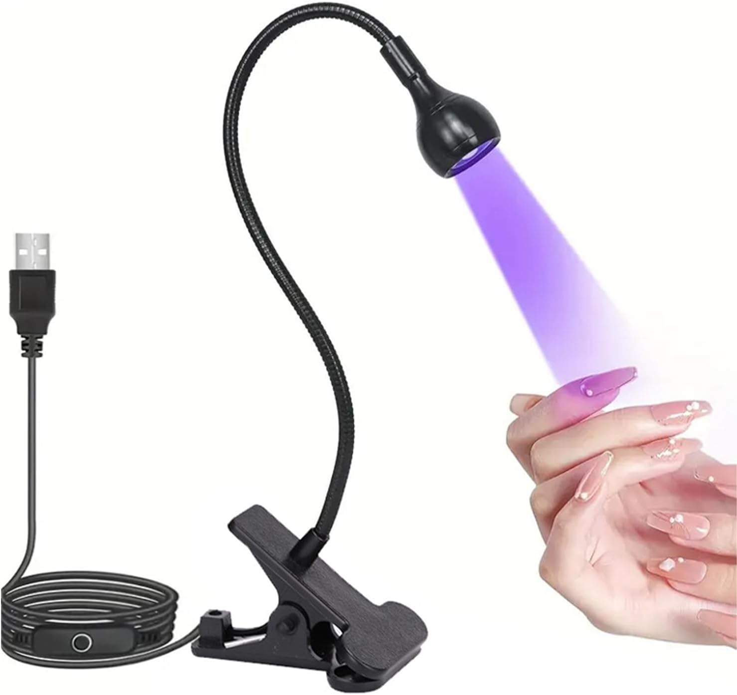 Flash Cure Nail Lamp, Light Uv Led Nail Art Gooseneck Led with Black Gooseneck Tube Portable Clip-On Flexible Table Lamp image number 2