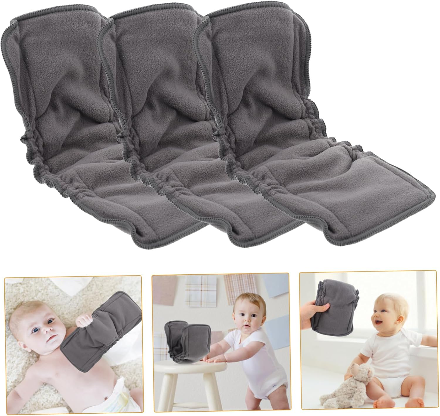 Abaodam 3Pcs Super Absorbing Reusable Diapers with Leak Resistant Bamboo Charcoal Washable Cloth Inserts for Portable Use and All Day Comfort image number 4