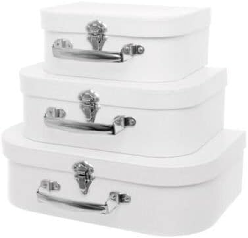 Set of 3 Suitcase Gift Boxes Hamper with Lid White Keepsake Storage Wedding