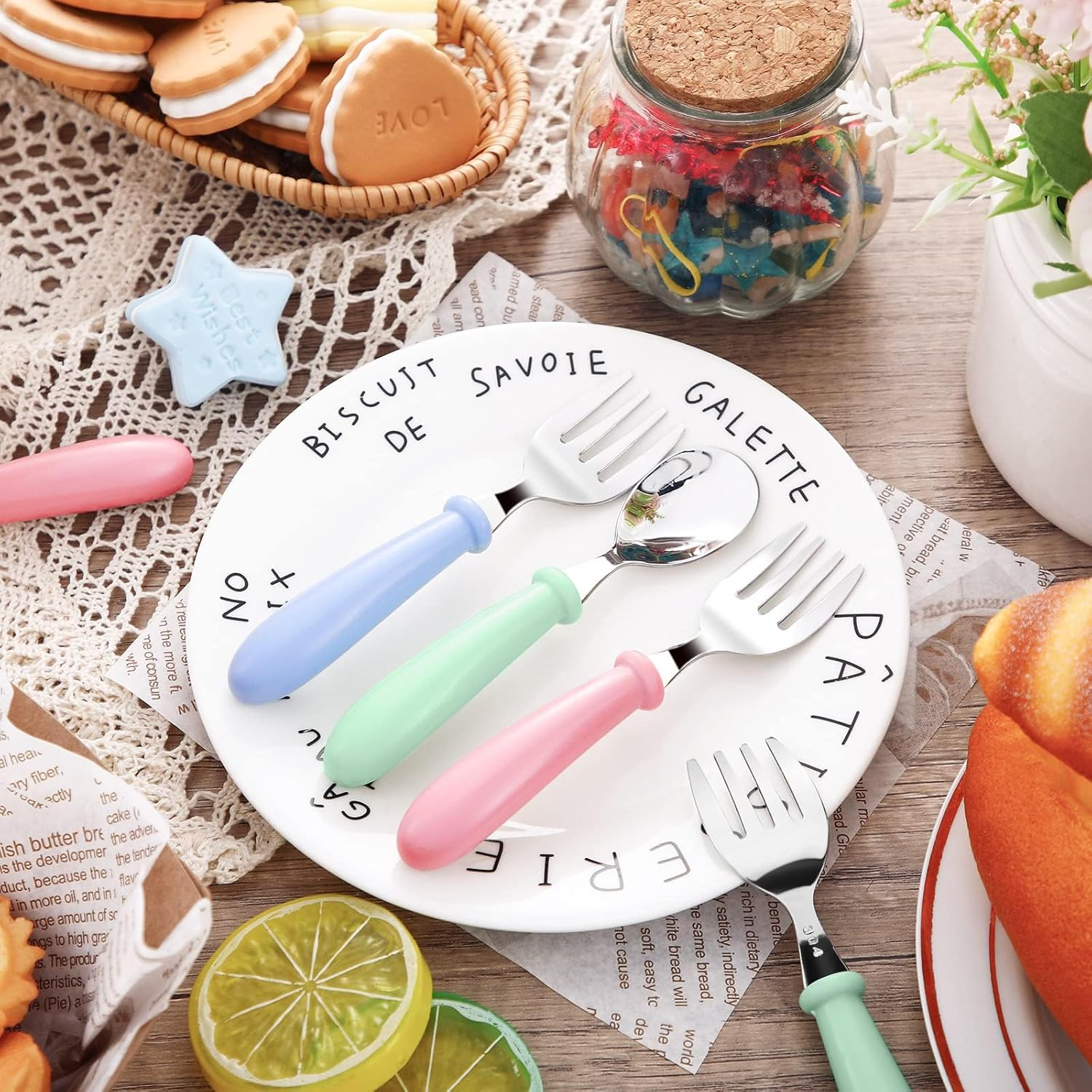 Sandinal 9 Pieces Toddler Forks Toddler Cutlery, Stainless Steel Baby Forks image number 3