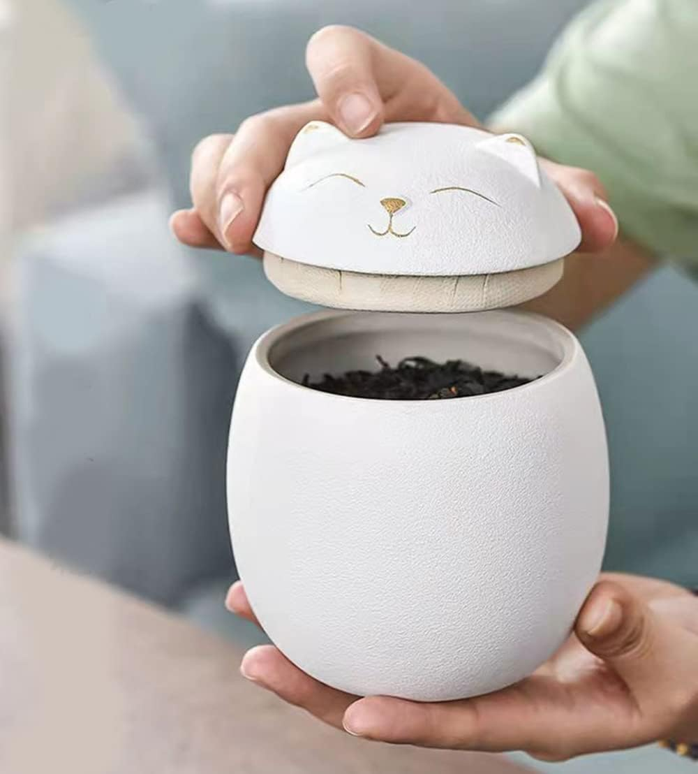 Mozacona Ceramic Jar Embossed Cat Candy Dish Sugar Bowl Storage Jar Canister with Seal Lid image number 5