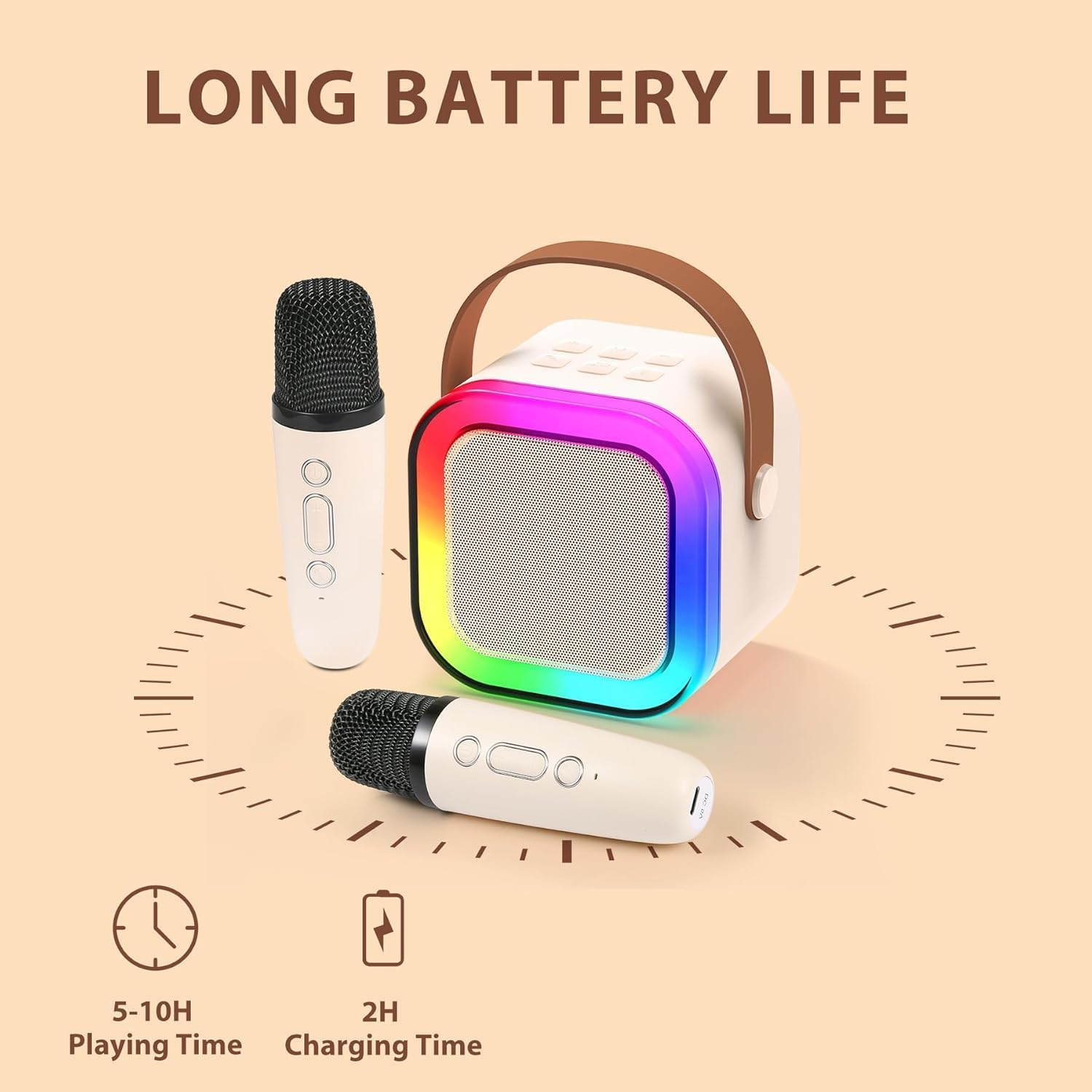 Karaoke Machine,Portable Karaoke Machine with 2 Wireless Microphone, Mini Bluetooth Speaker for Adullts and Kids, Best Gifts Toys for Kids Gifts -White image number 6