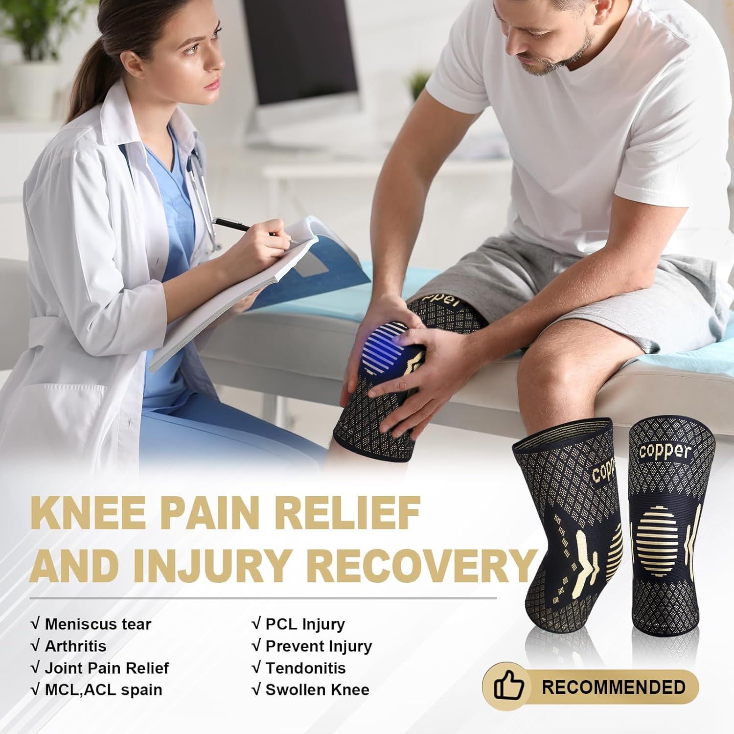 Copper Knee Brace 2 Pack, Knee Support for Men/Women, Knee Compression Sleeve Brace Support for Meniscus Tear, Arthritis Pain, ACL, MCL, Running, Hiking, Gym, Sports, L image number 2