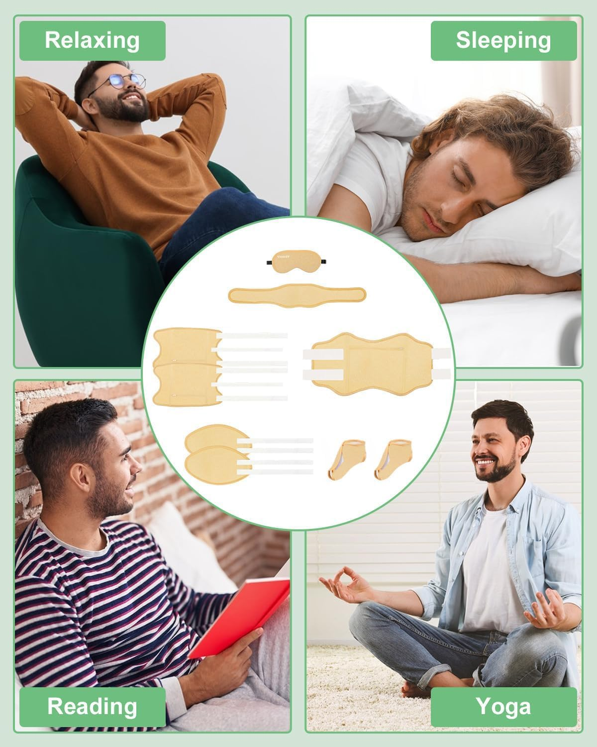 Castor Oil Pack Wrap for Stomach,11 PCS Castor Oil Wraps for Feet Knees Legs Neck Eyes, Reusable Packs Kit for Men plus Size, Flannel Cotton, Machine Washable (11PCS) image number 3