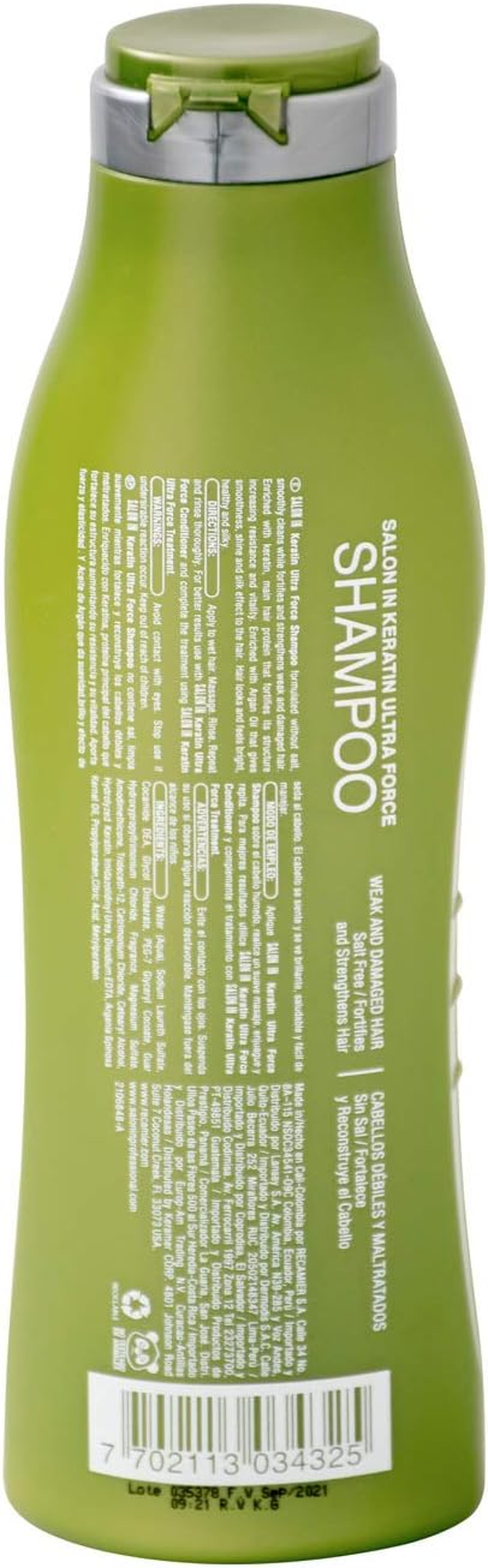 Recamier Salonin Shampoo +Pro Keratin Ultra Force Damaged Hair Bad Habits Cabello Maltratado Con Malos Habitos 10.1Oz-300Ml image number 4