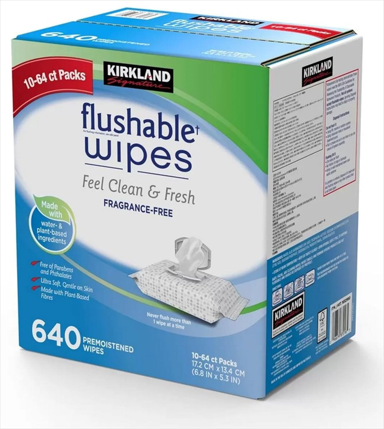 Kirkland Signature Flushable Wipes, 640 Count, Fresh & Clean, Pack of 10 image number 1